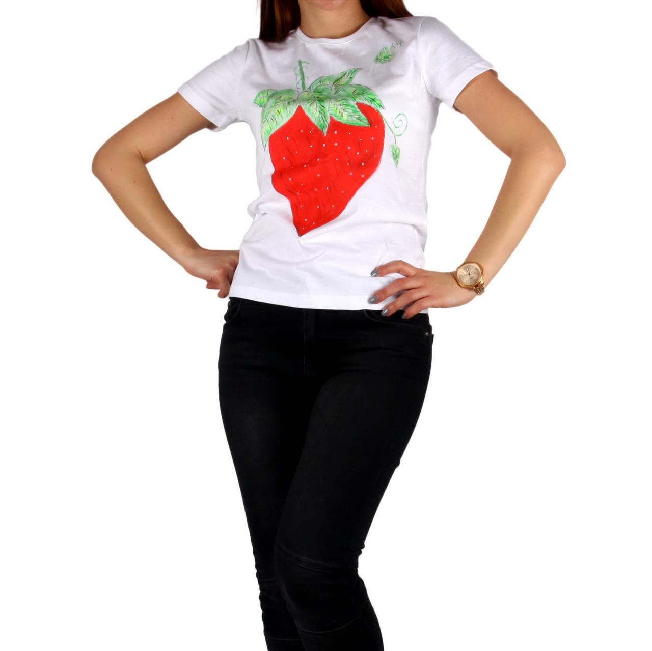 Poza Tricou Strawberry, La baza gatului, Alb, Maneca scurta, Cu imprimeu - 1002C [1]