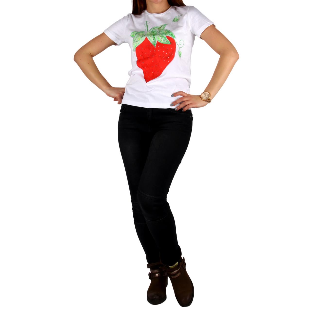 Poza Tricou Strawberry, La baza gatului, Alb, Maneca scurta, Cu imprimeu - 1002C [2]