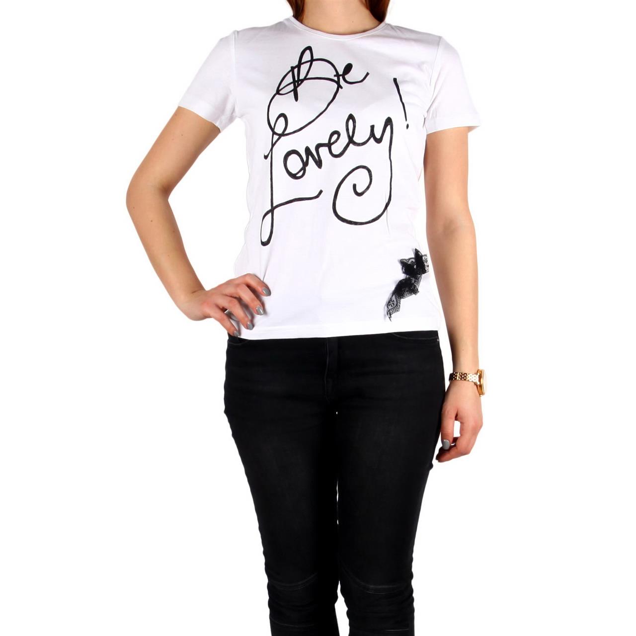 Poza Tricou Be Lovely, La baza gatului, Alb, Maneca scurta, Cu imprimeu - 1002D [1]