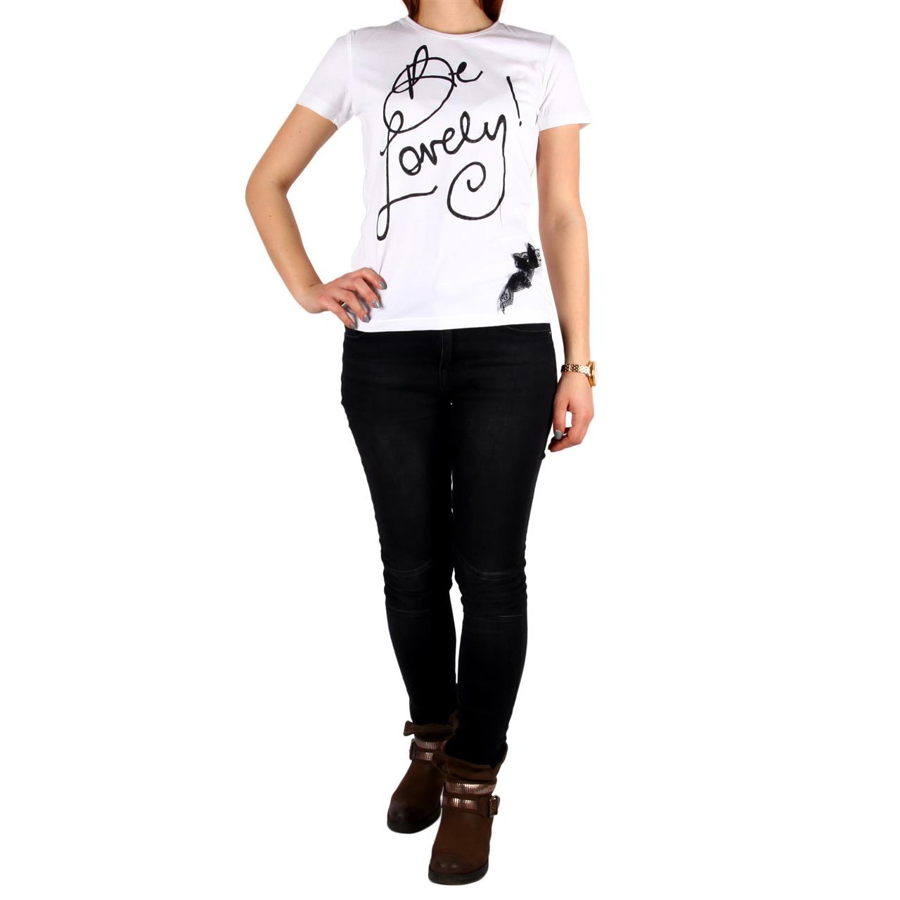 Poza Tricou Be Lovely, La baza gatului, Alb, Maneca scurta, Cu imprimeu - 1002D [2]