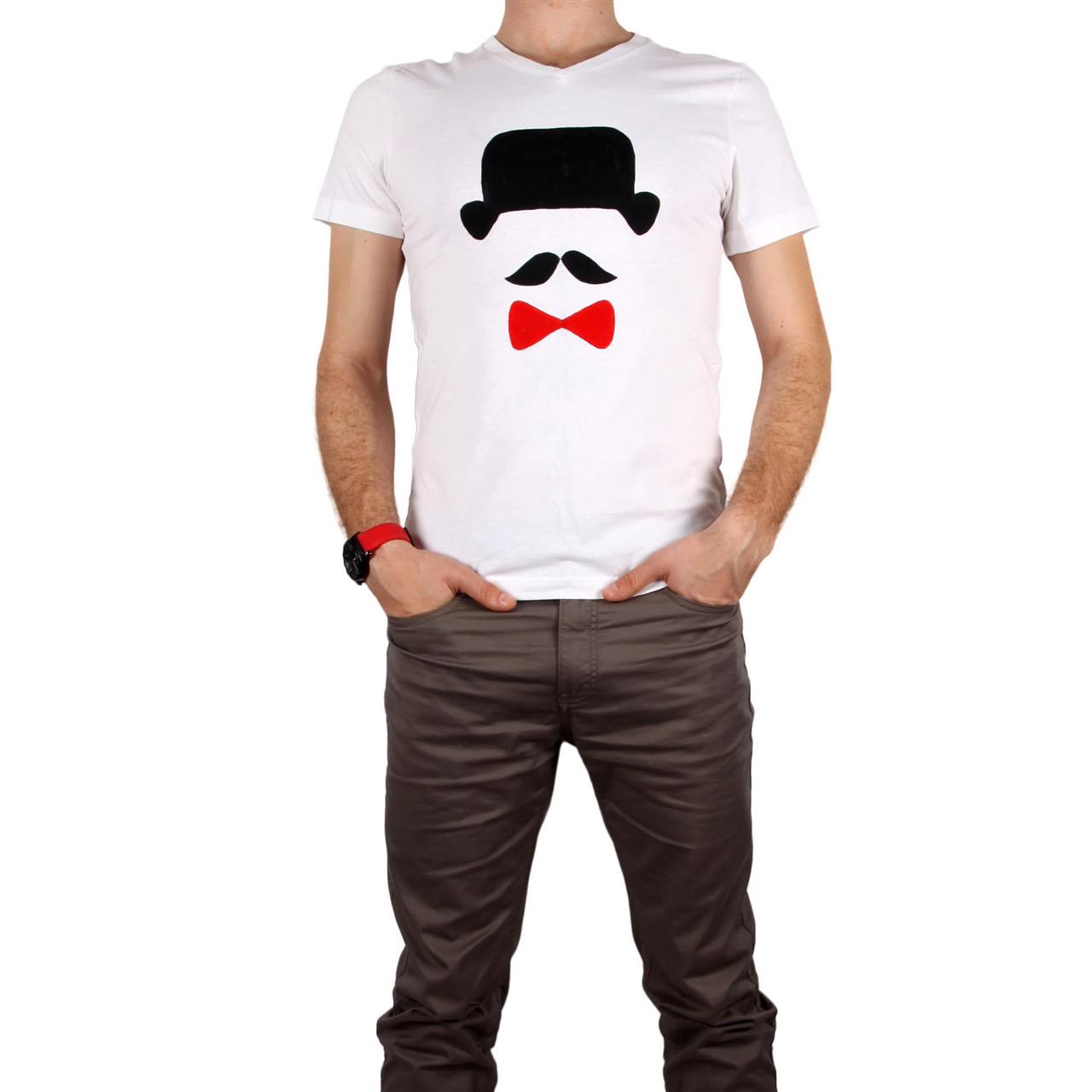 Poza Tricou In V, Alb, Maneca scurta, Cu imprimeu - 1002Q-b [1]