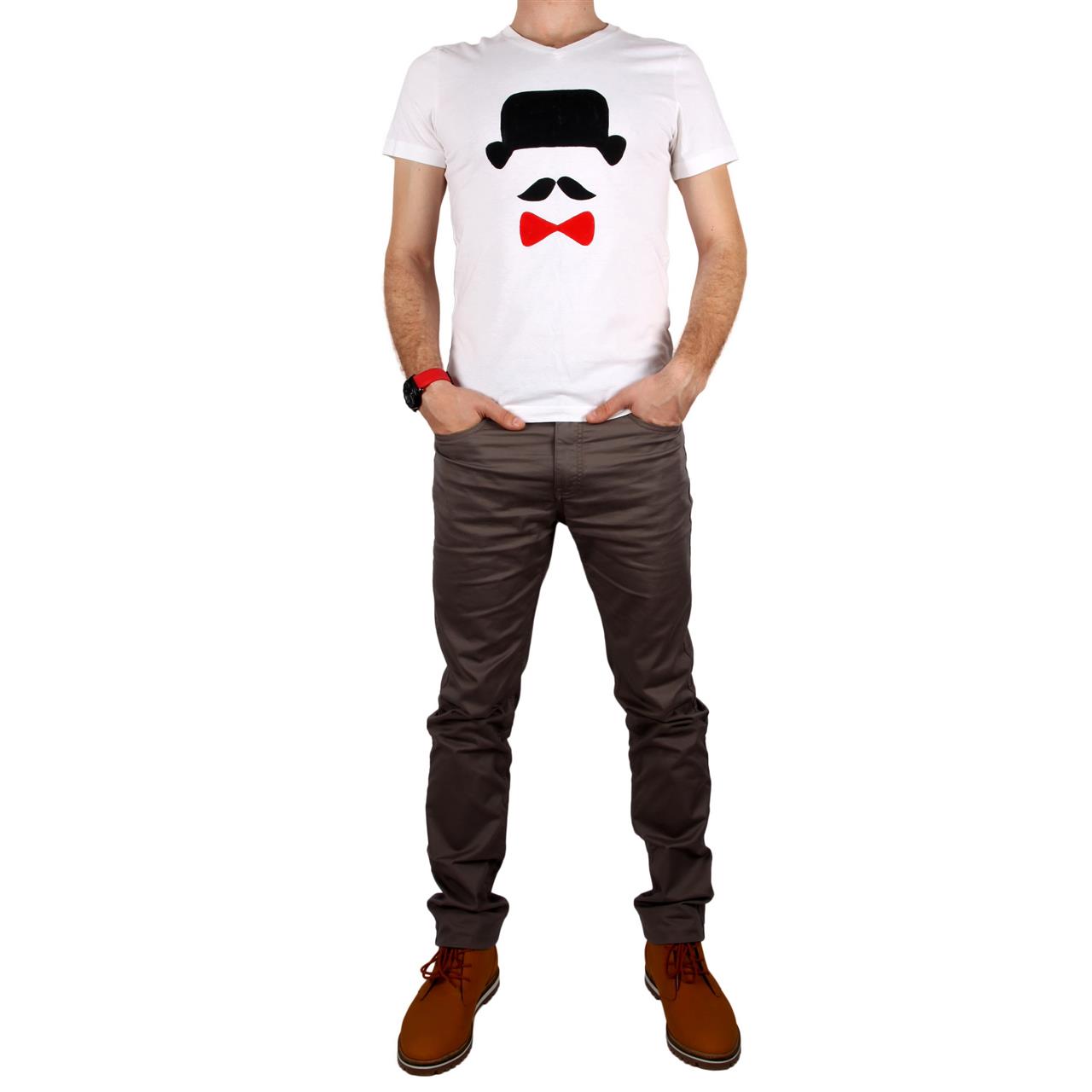 Poza Tricou In V, Alb, Maneca scurta, Cu imprimeu - 1002Q-b [2]