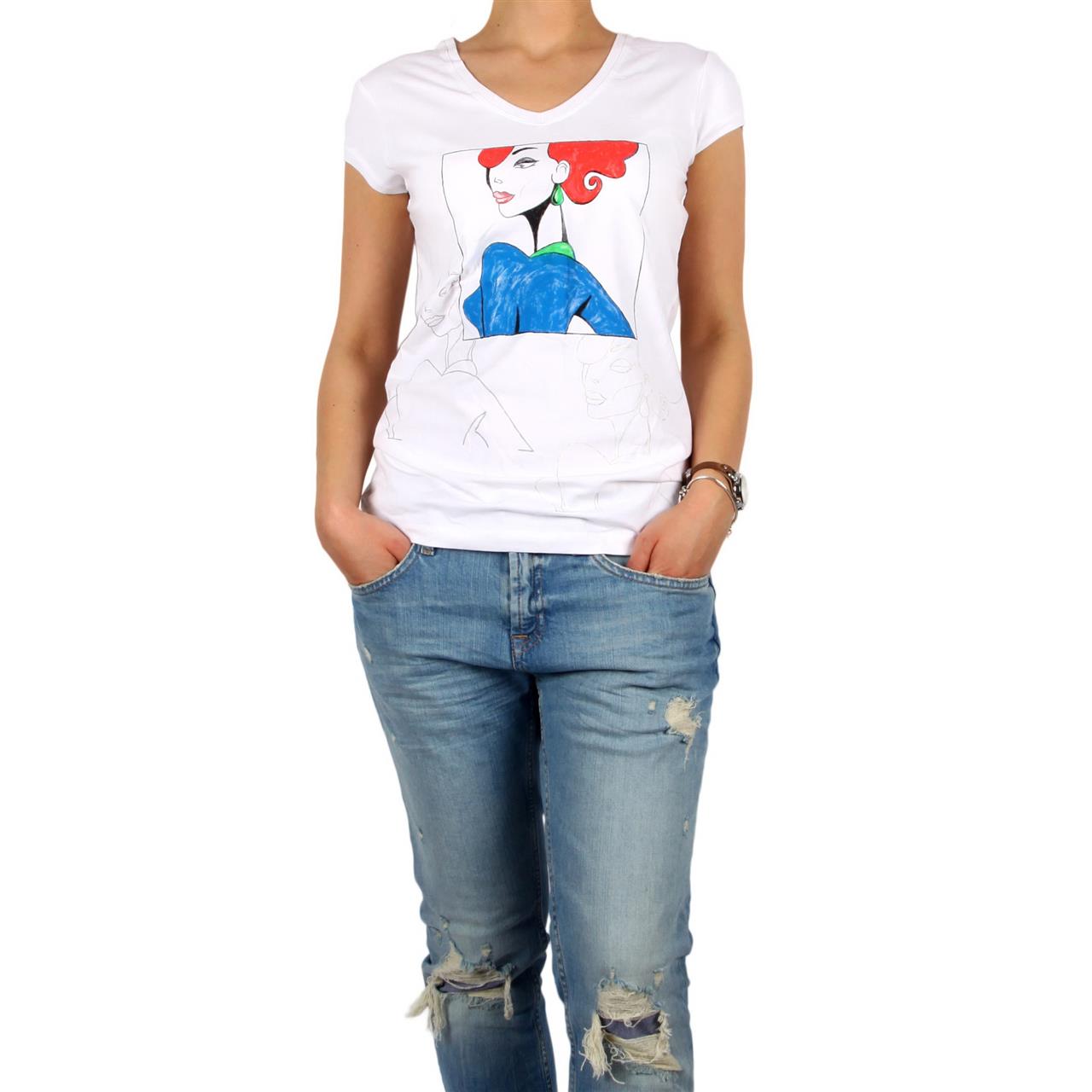 Poza Tricou In V, Alb, Maneca scurta, Cu imprimeu - 1002T [1]