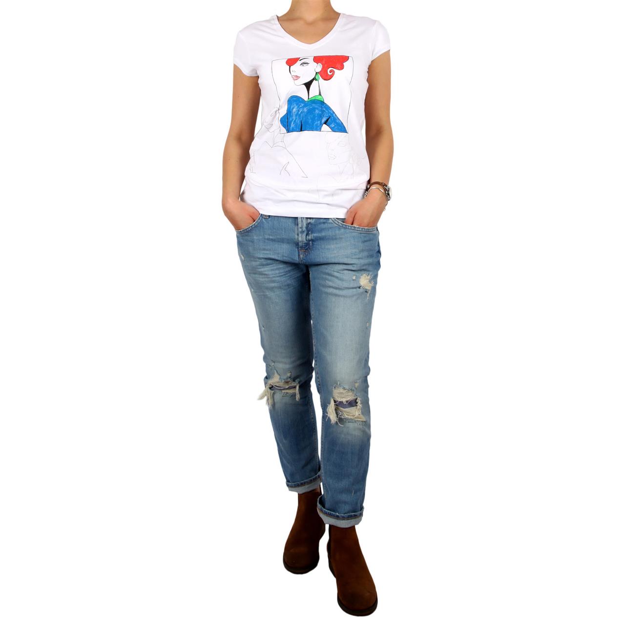 Poza Tricou In V, Alb, Maneca scurta, Cu imprimeu - 1002T [2]