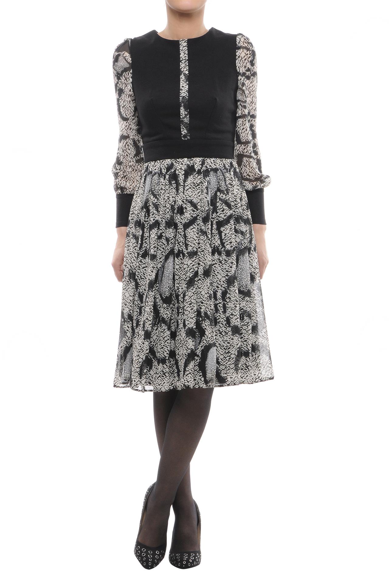 Poza Rochie Clos, Clasic, Midi, Alb/Negru, Maneca lunga - 028M [1]