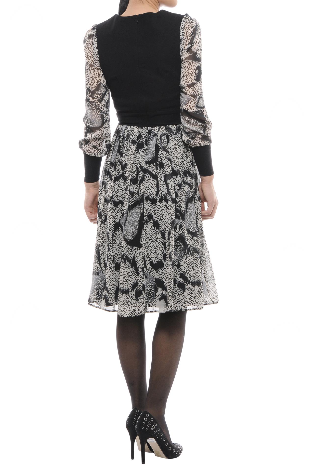 Poza Rochie Clos, Clasic, Midi, Alb/Negru, Maneca lunga - 028M [2]