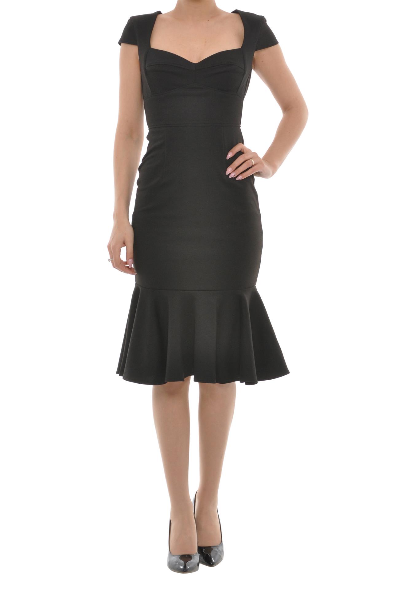 Poza Rochie Cambrata, Office, Midi, Neagra, Cu volan jos - 081B [1]