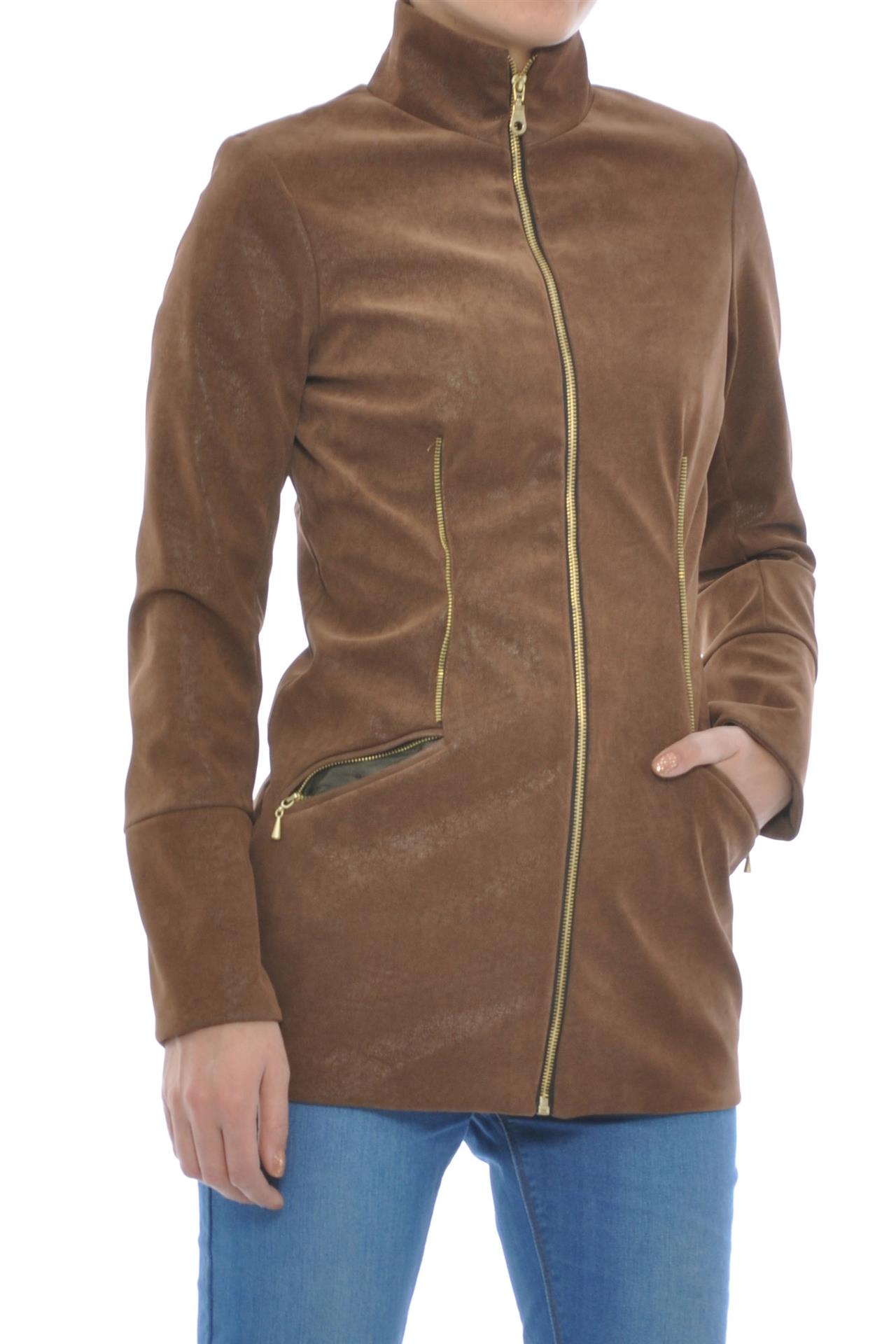 Poza Geaca Piele sintetica, Fara gluga, Cu fermoar, Maro - 256 [2]