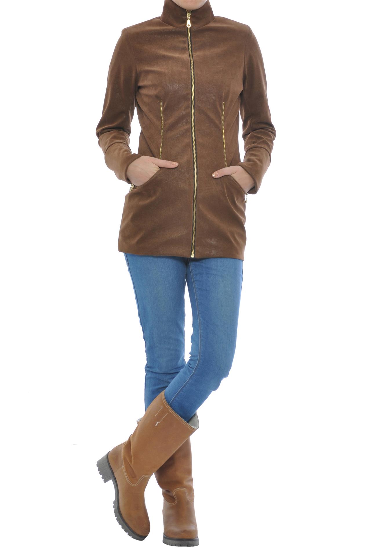 Poza Geaca Piele sintetica, Fara gluga, Cu fermoar, Maro - 256 [3]