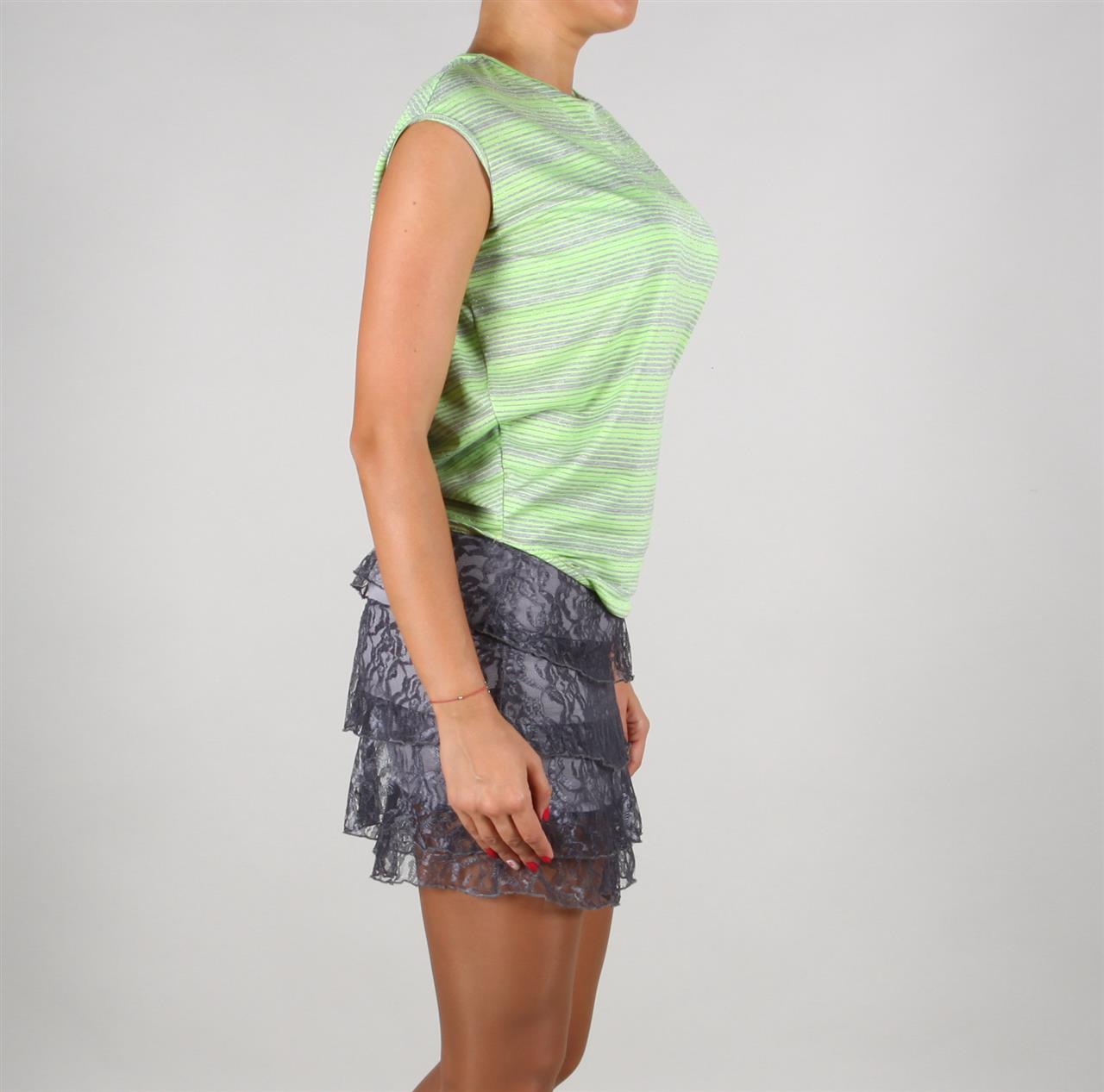 Poza Bluza Casual, Rotund, Verde, Maneca scurta, Bumbac, Dungi argintii - 508L [2]