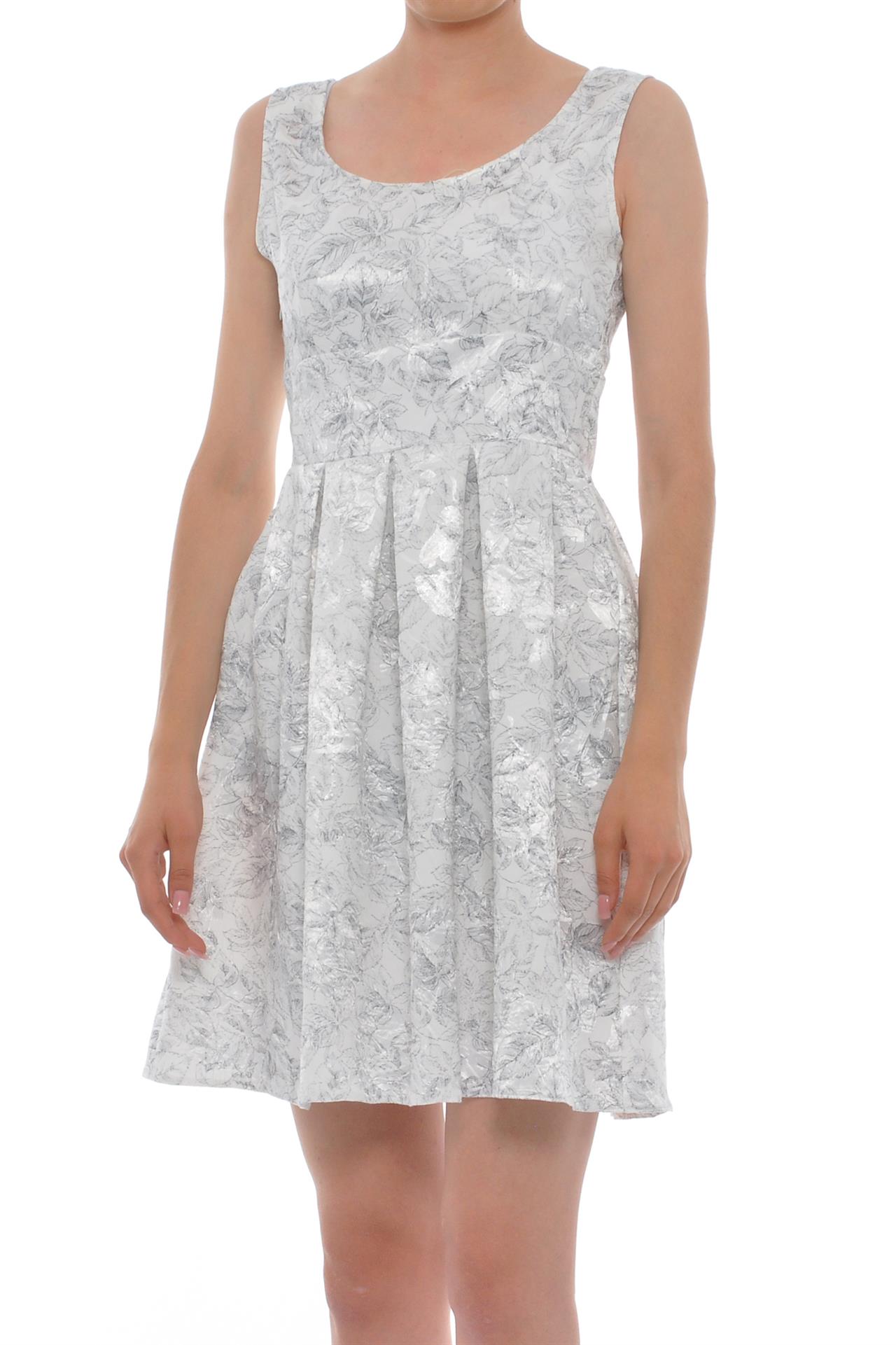 Poza Rochie Clos, Casual, Midi, Alb/Gri, Cu pliuri - 647DD [2]