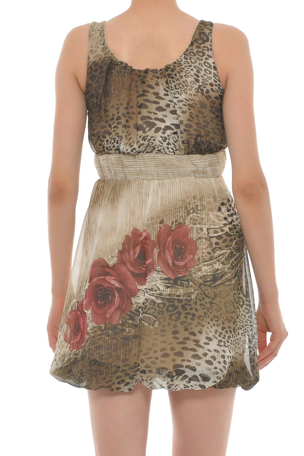 Poza Rochie Drept, Casual, Midi, Bej/Maro, Cu voal multicolor, Floral, Banda elastica - 655FF [3]