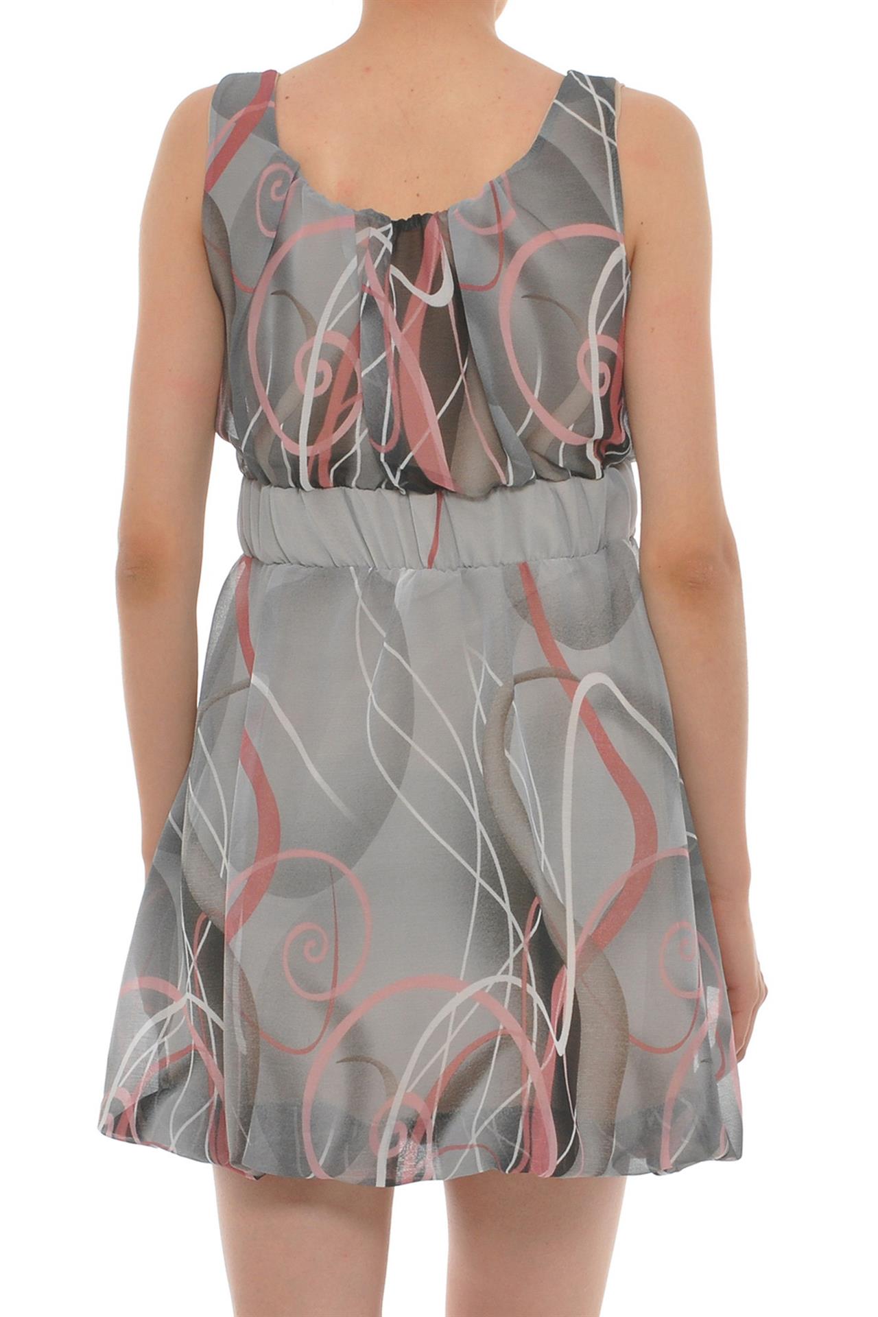 Poza Rochie Drept, Casual, Midi, Gri/Roz, Fara maneca, Abstract, Banda elastica - 655LL [3]