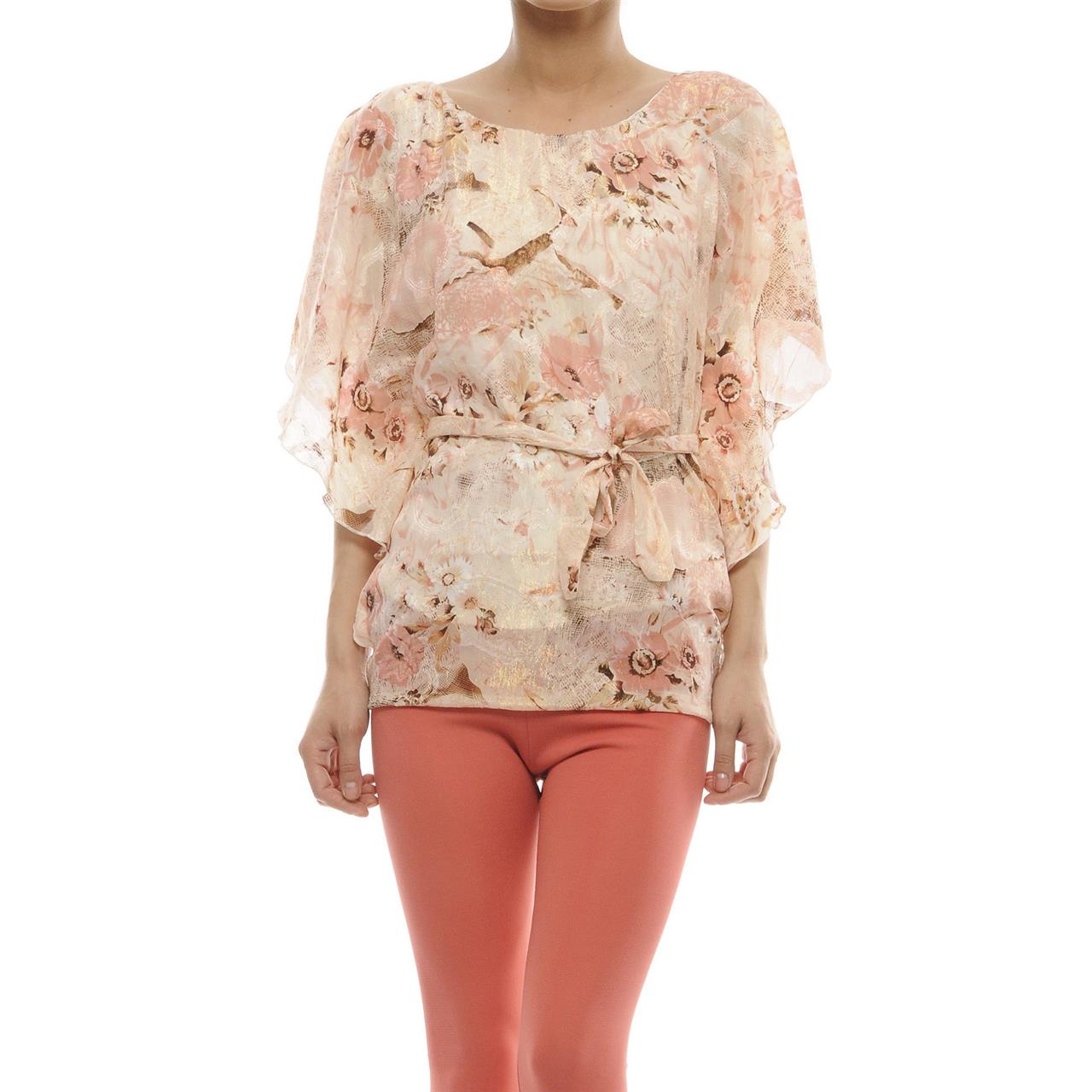 Poza Bluza Casual, Fluture, Roz, Maneca scurta, Floral, Cu cordon - 673BB [1]