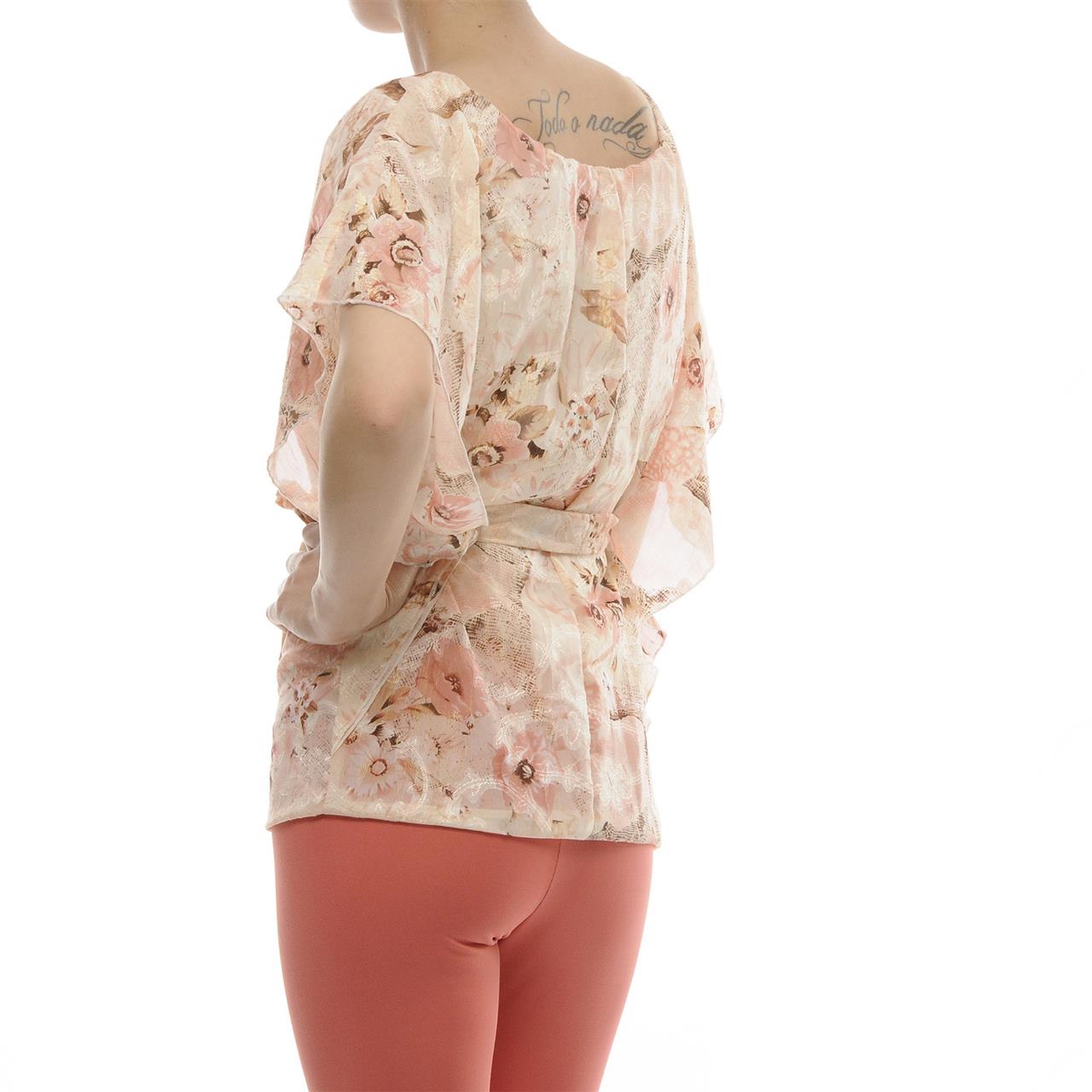 Poza Bluza Casual, Fluture, Roz, Maneca scurta, Floral, Cu cordon - 673BB [2]