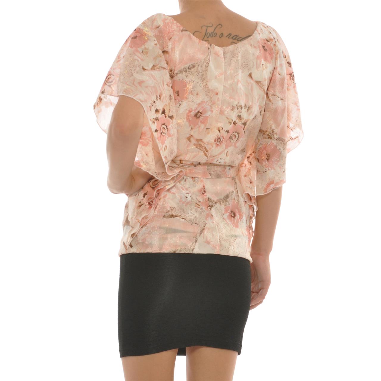 Poza Bluza Casual, Fluture, Roz, Maneca scurta, Floral, Cu cordon - 673BB [5]