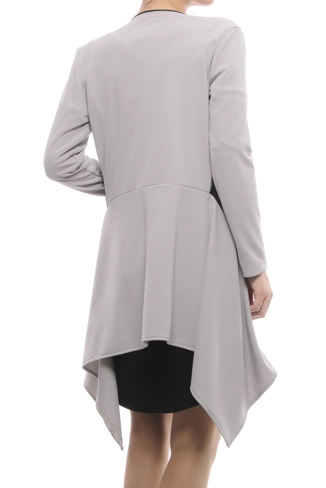 Poza Cardigan La baza gatului, Casual, Fara nasturi, Gri/Negru, Din piele ecologica - 702K [2]