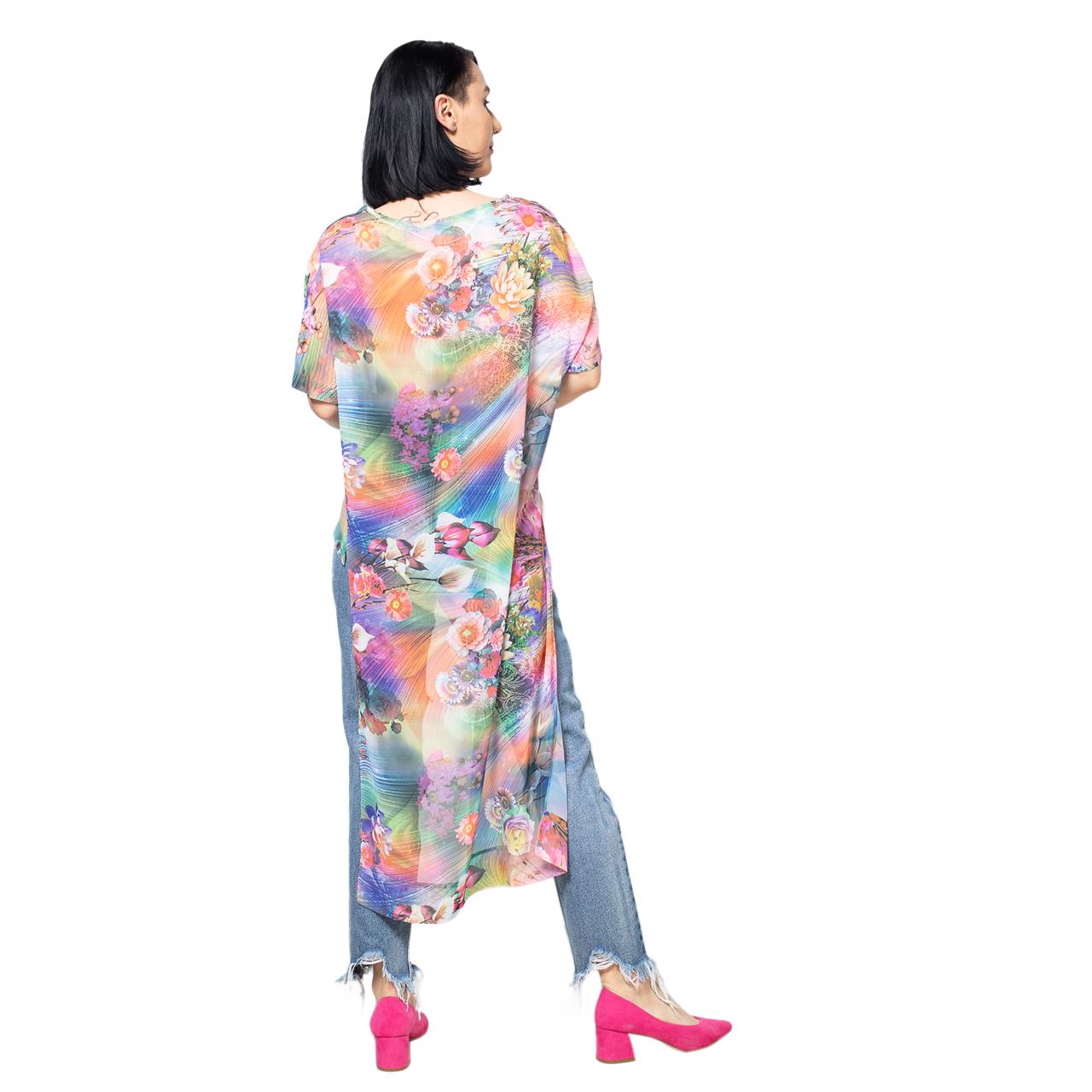 Poza Bluza Casual, Casual, Multicolora, Maneca scurta, Polyester, Abstract, Cu spatele lung - 805C [3]