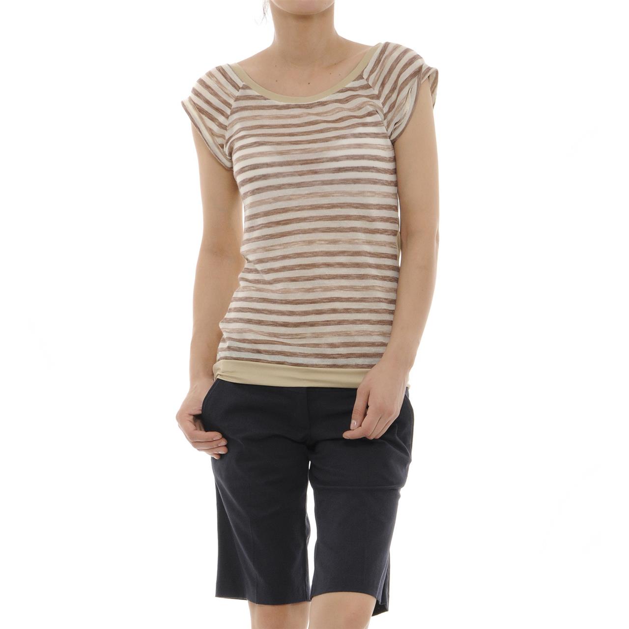 Poza Bluza Casual, Bej, Maneca scurta, Dungi - 808B [1]