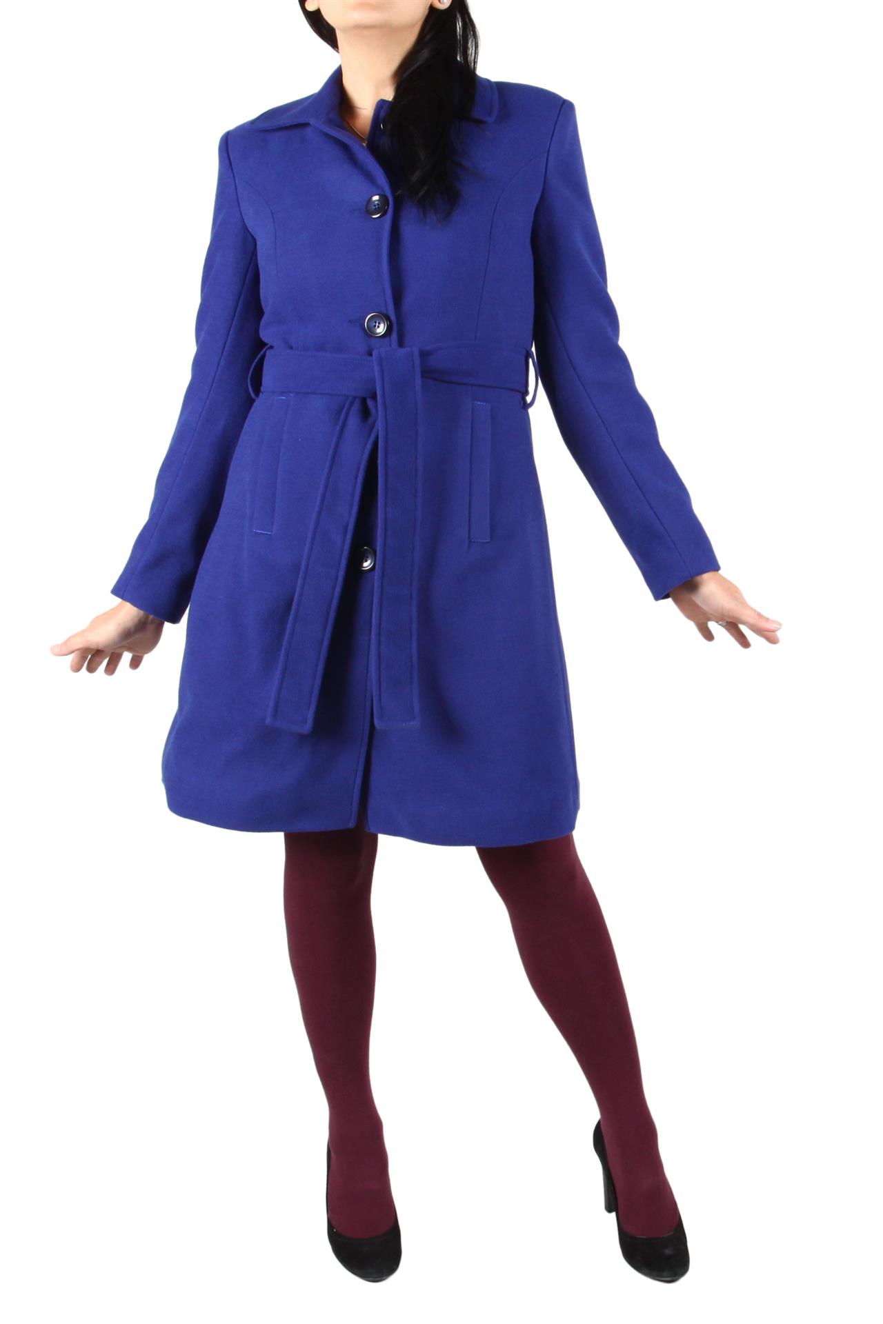 Poza Palton Autumn Lady Casual, Albastru, Uni, Stofa lana, Cordon in talie - 846A [1]