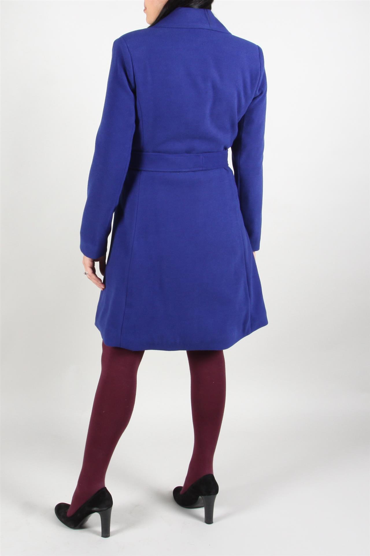 Poza Palton Autumn Lady Casual, Albastru, Uni, Stofa lana, Cordon in talie - 846A [3]