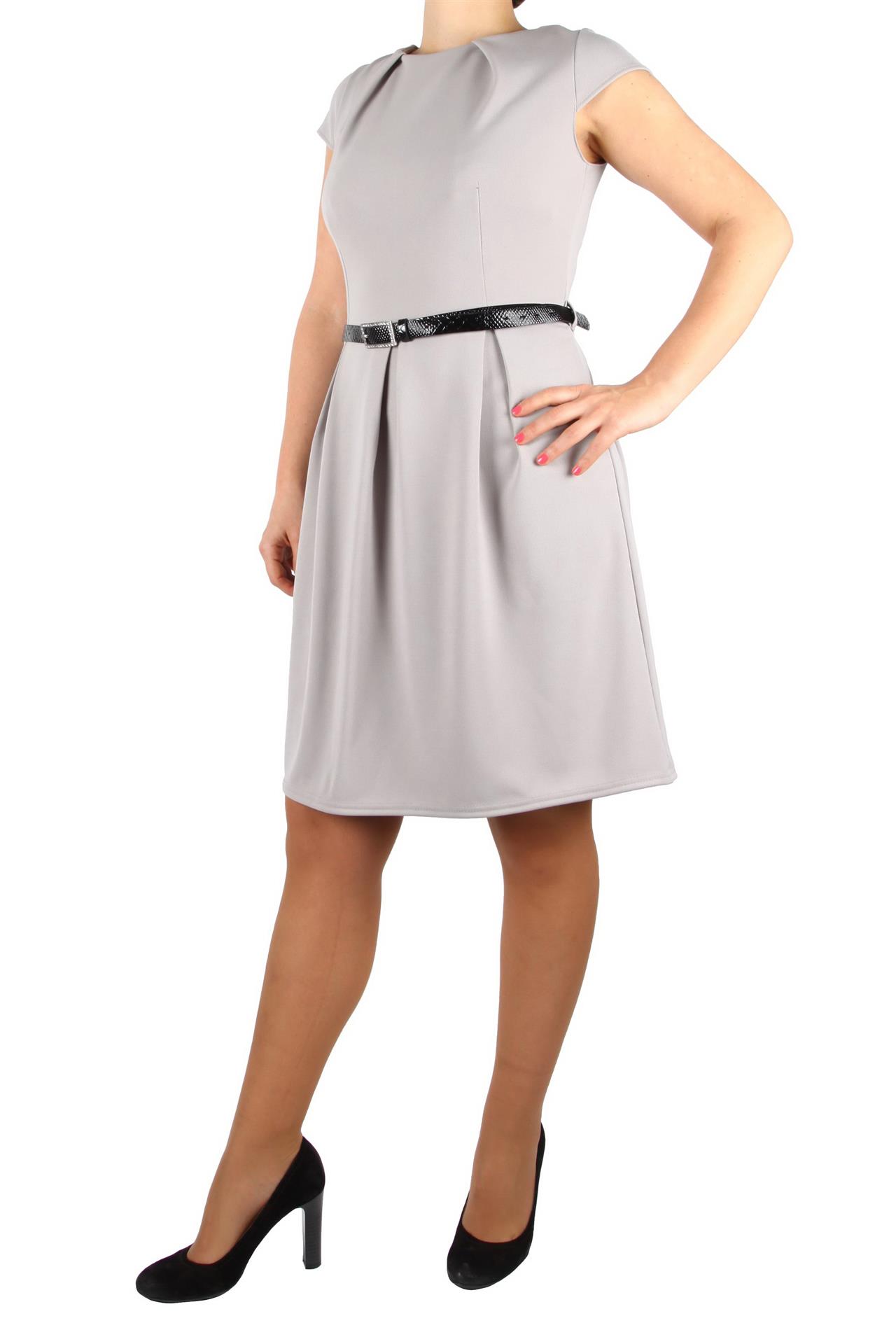 Poza Rochie Clos, Office, Midi, Gri, Maneca scurta, Curea in talie - 854F [2]