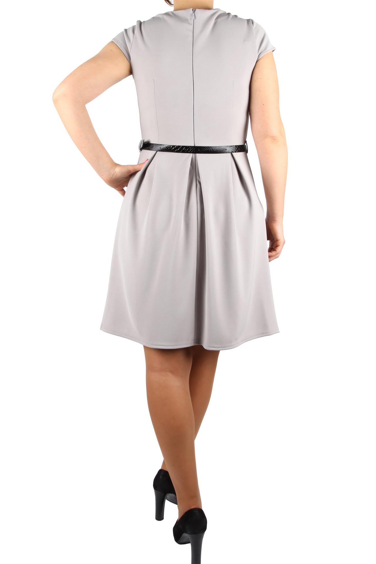 Poza Rochie Clos, Office, Midi, Gri, Maneca scurta, Curea in talie - 854F [3]