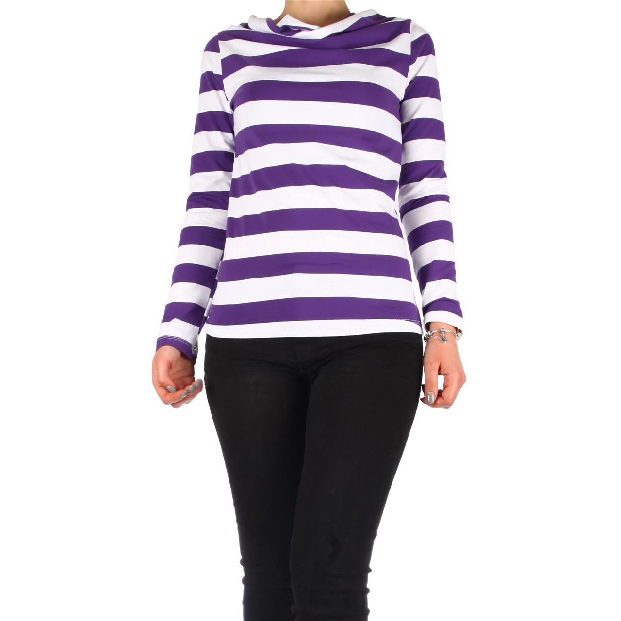 Poza Bluza Office, Casual, Alb/Mov, Maneca lunga, Bumbac, Dungi - 858D [1]