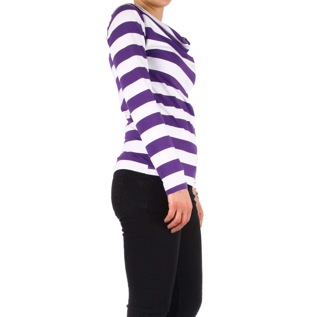 Poza Bluza Office, Casual, Alb/Mov, Maneca lunga, Bumbac, Dungi - 858D [2]