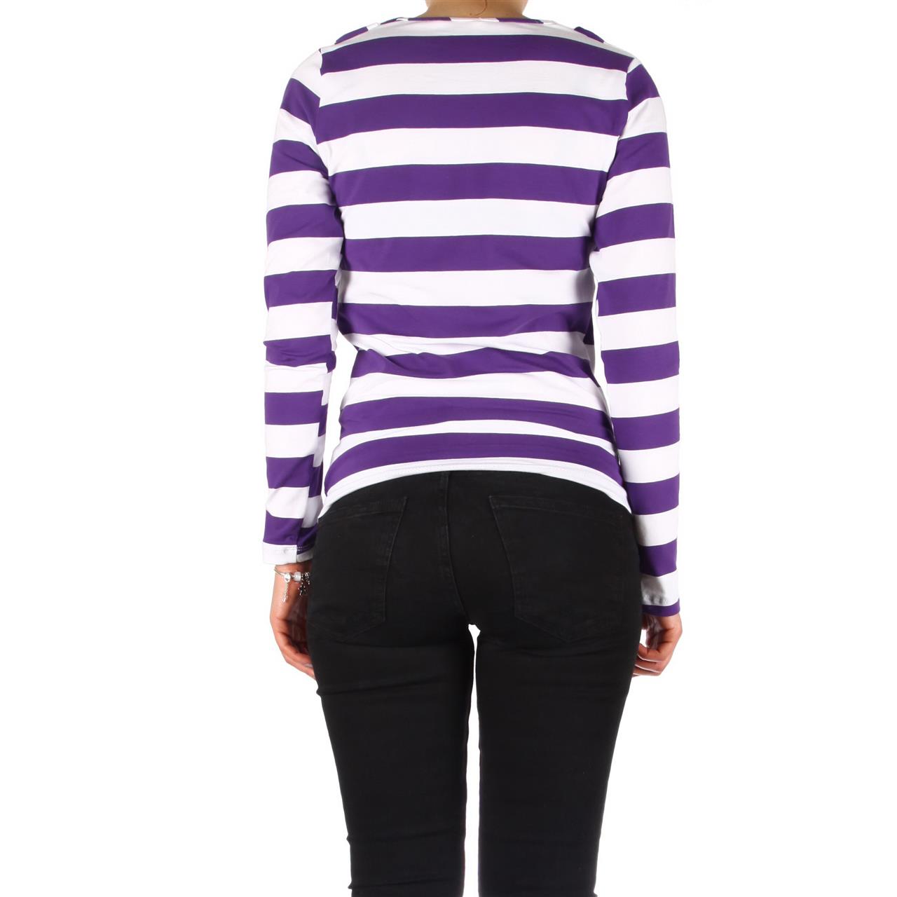 Poza Bluza Office, Casual, Alb/Mov, Maneca lunga, Bumbac, Dungi - 858D [3]