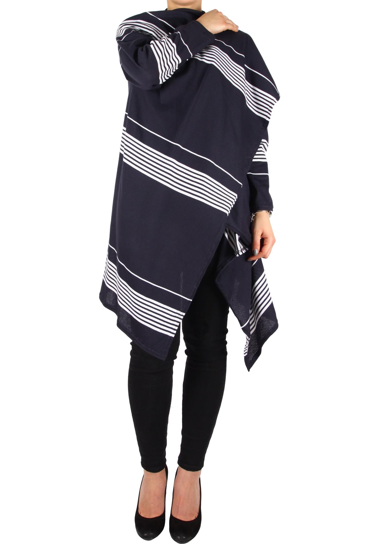 Poza Cardigan Larg, Casual, Fara nasturi, Bleumarin, Tricot, In dungi - 860B [1]