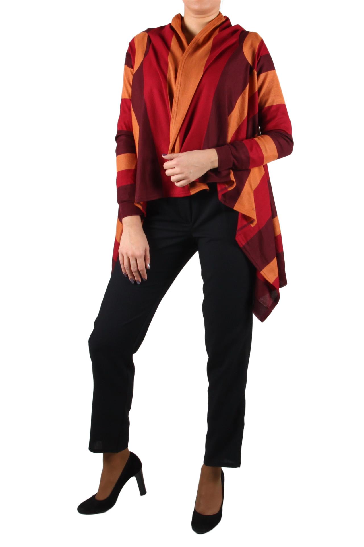 Poza Cardigan Larg, Casual, Fara nasturi, Portocaliu, Tricot, In dungi - 860L [1]