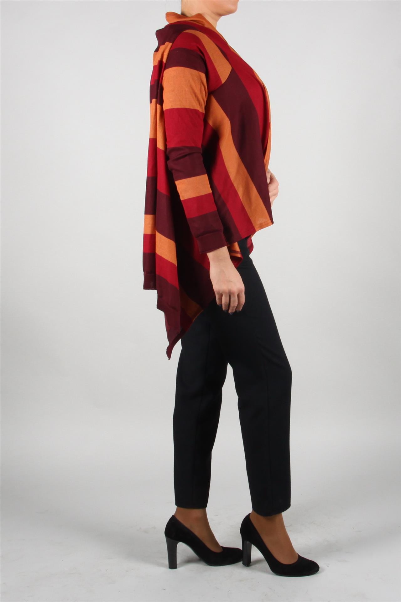 Poza Cardigan Larg, Casual, Fara nasturi, Portocaliu, Tricot, In dungi - 860L [2]