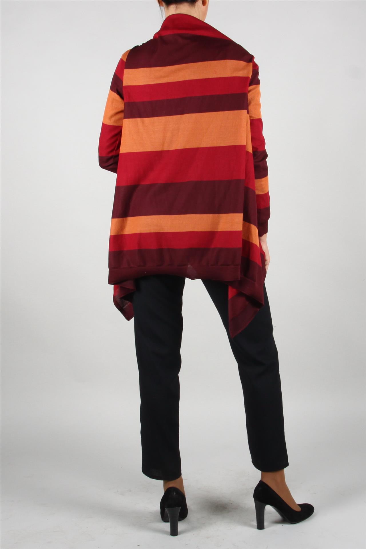 Poza Cardigan Larg, Casual, Fara nasturi, Portocaliu, Tricot, In dungi - 860L [3]