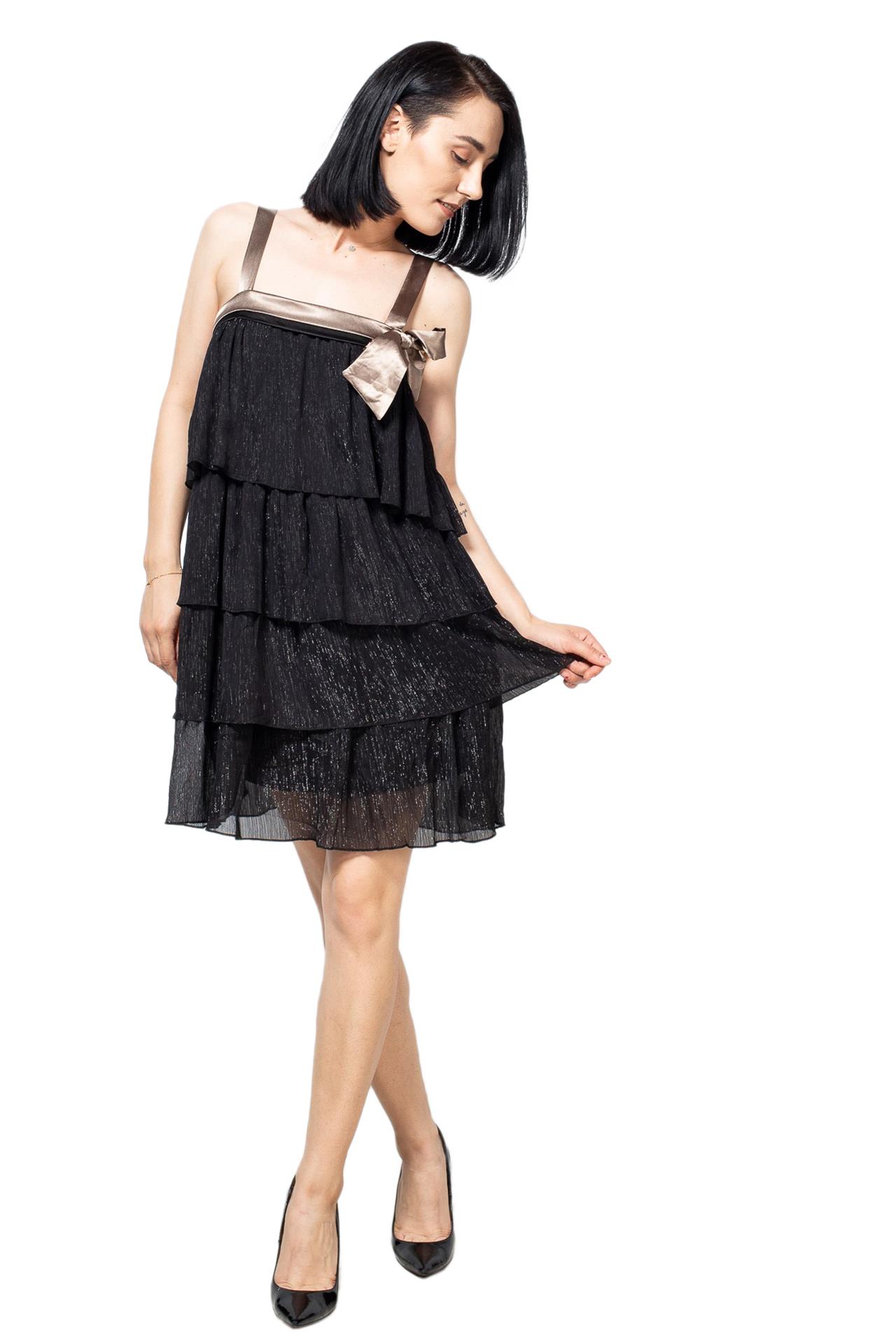 Poza Rochie Clos, Casual, Midi, Maro/Negru, Fara maneca, Uni, Cu funda, Fermoar ascuns - 881A [1]