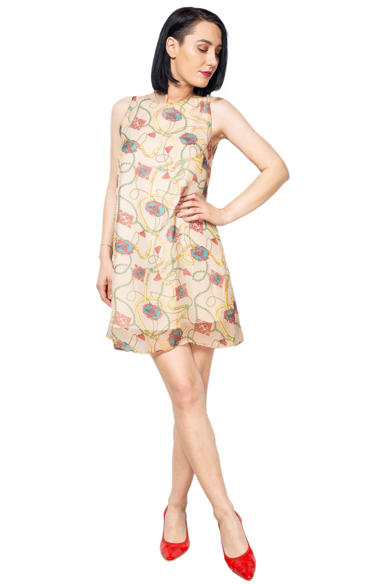 Poza Rochie Clos, Casual, Midi, Crem, Fara maneca, Abstract, Fara inchidere - 901B [1]