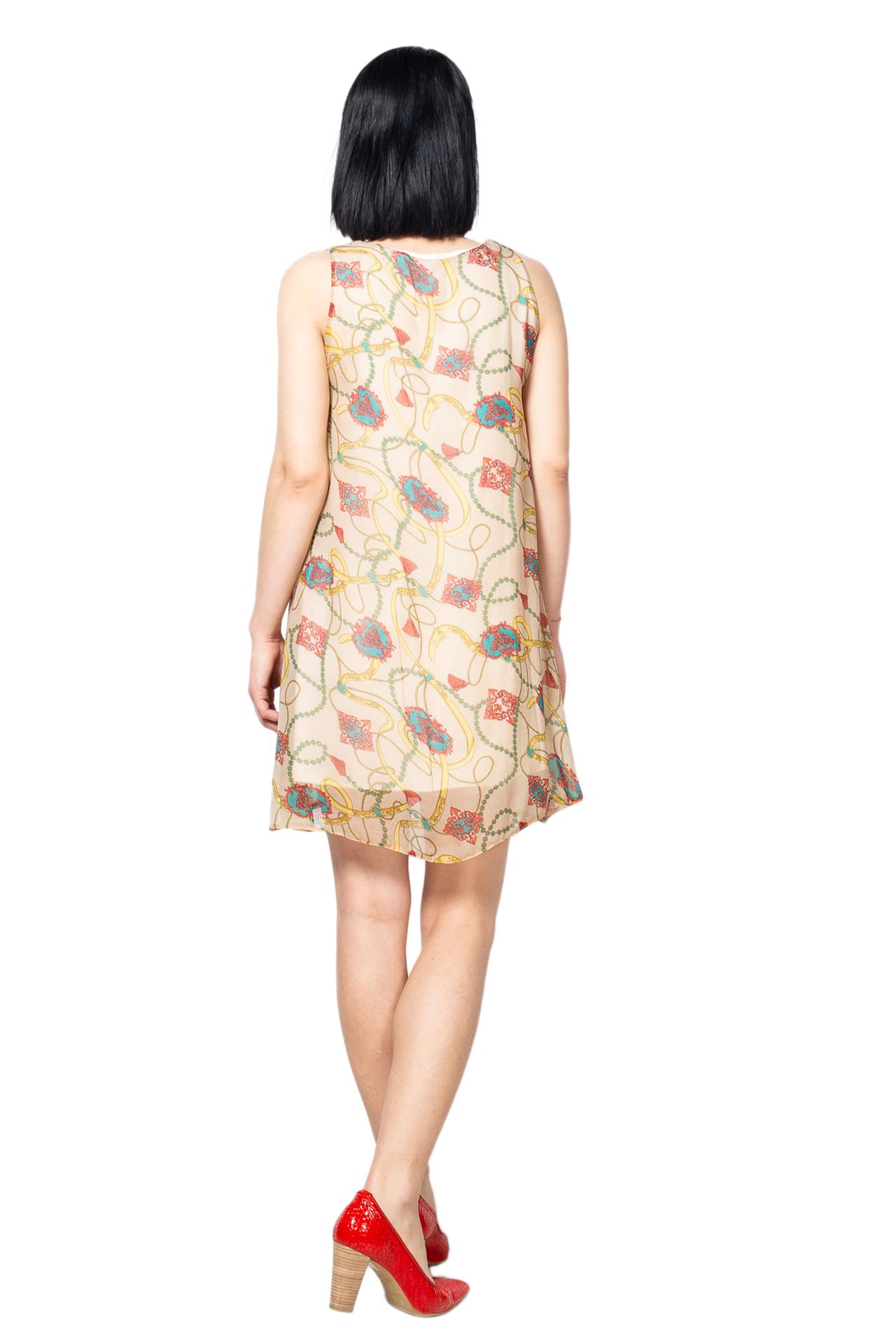 Poza Rochie Clos, Casual, Midi, Crem, Fara maneca, Abstract, Fara inchidere - 901B [2]