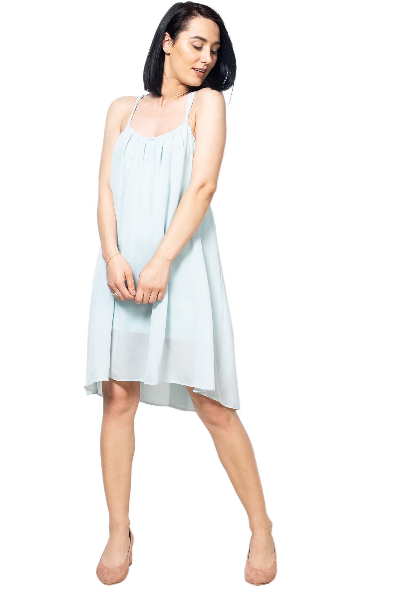 Poza Rochie Clos, Casual, Midi, Bleu, Fara maneca, Uni, Fara inchidere, Cu bretele - 910B [1]