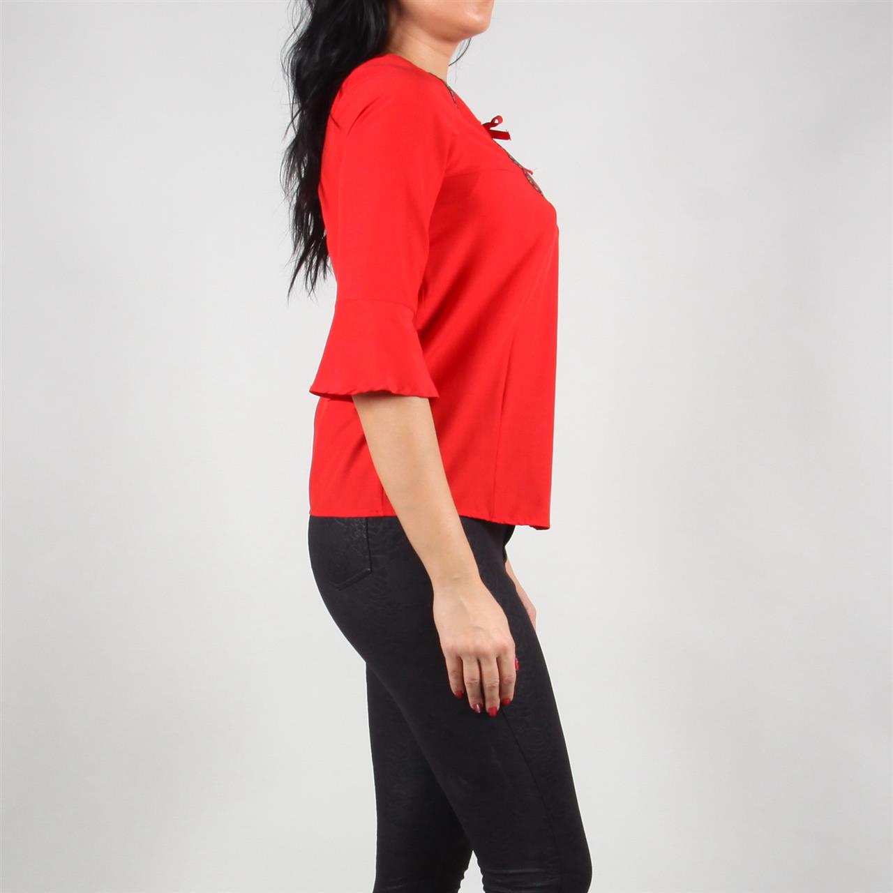 Poza Bluza Casual, Rosie, Maneca trei sferturi, Banda cu model romanesc - 929B [2]