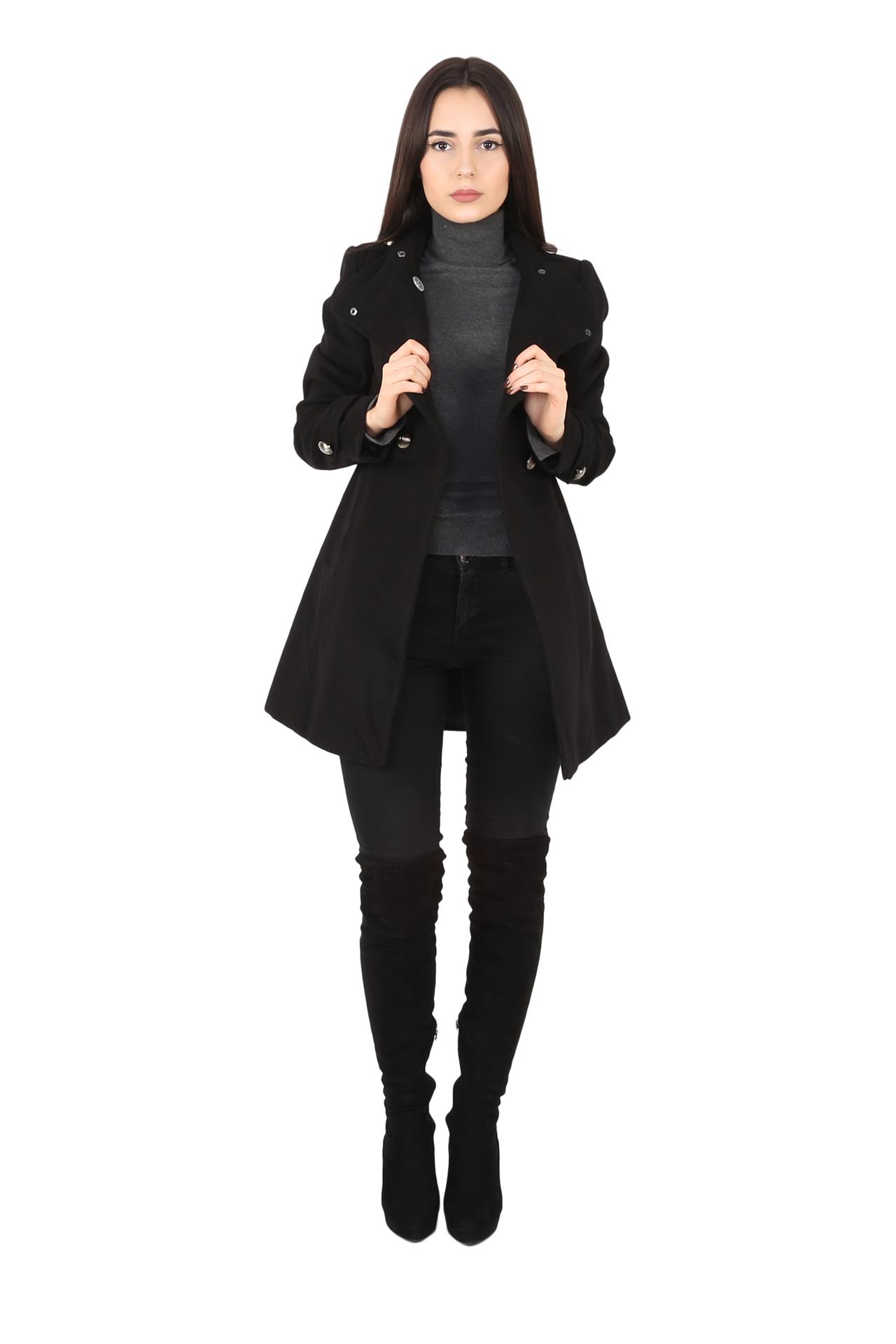 Poza Palton Casual, Drept, Negru, Uni, Epoleti, Sofa Lana, Doua randuri de nasturi - 943C [2]