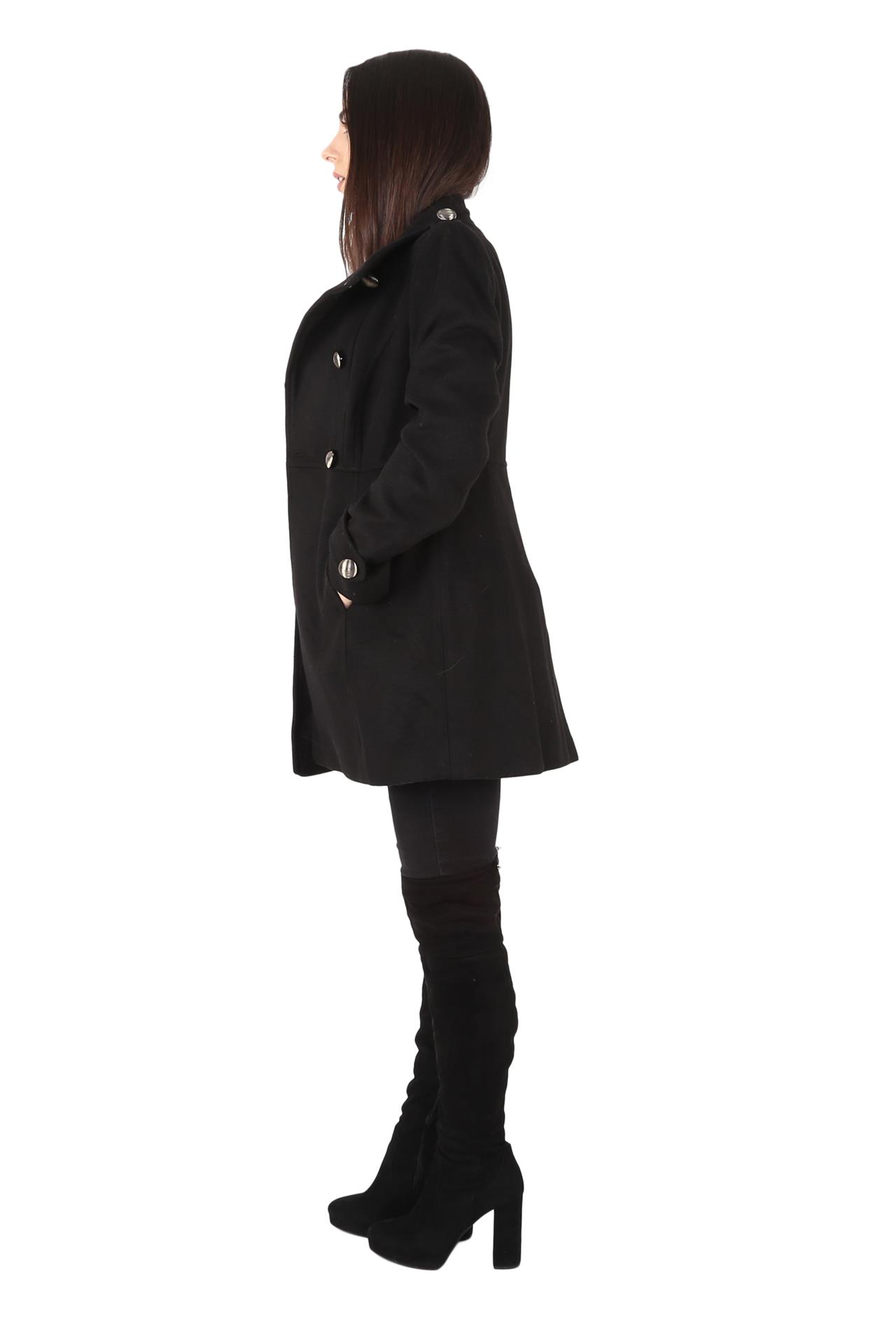 Poza Palton Casual, Drept, Negru, Uni, Epoleti, Sofa Lana, Doua randuri de nasturi - 943C [4]