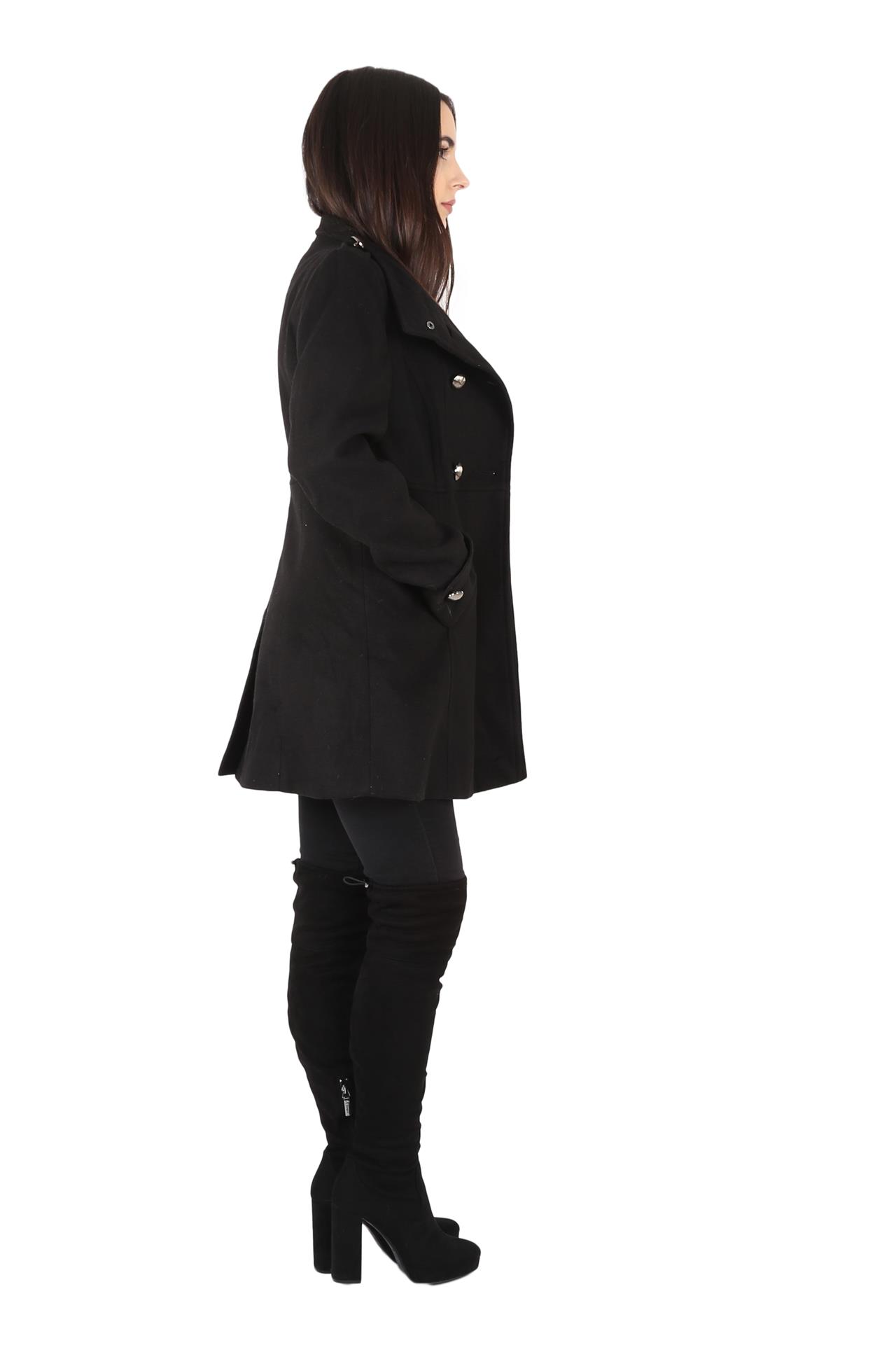 Poza Palton Casual, Drept, Negru, Uni, Epoleti, Sofa Lana, Doua randuri de nasturi - 943C [5]