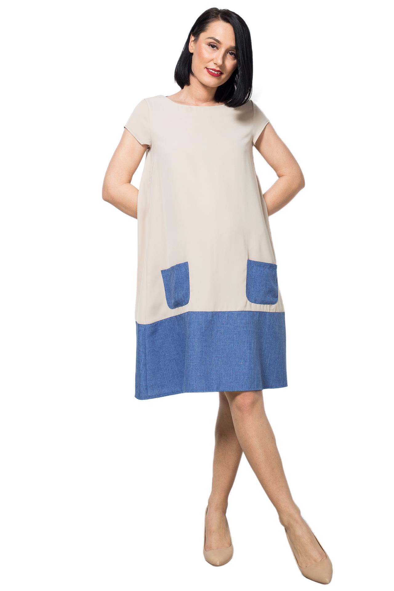 Poza Rochie Clos, Casual, Midi, Bej, Maneca scurta, Uni, Nasture - 961A [1]