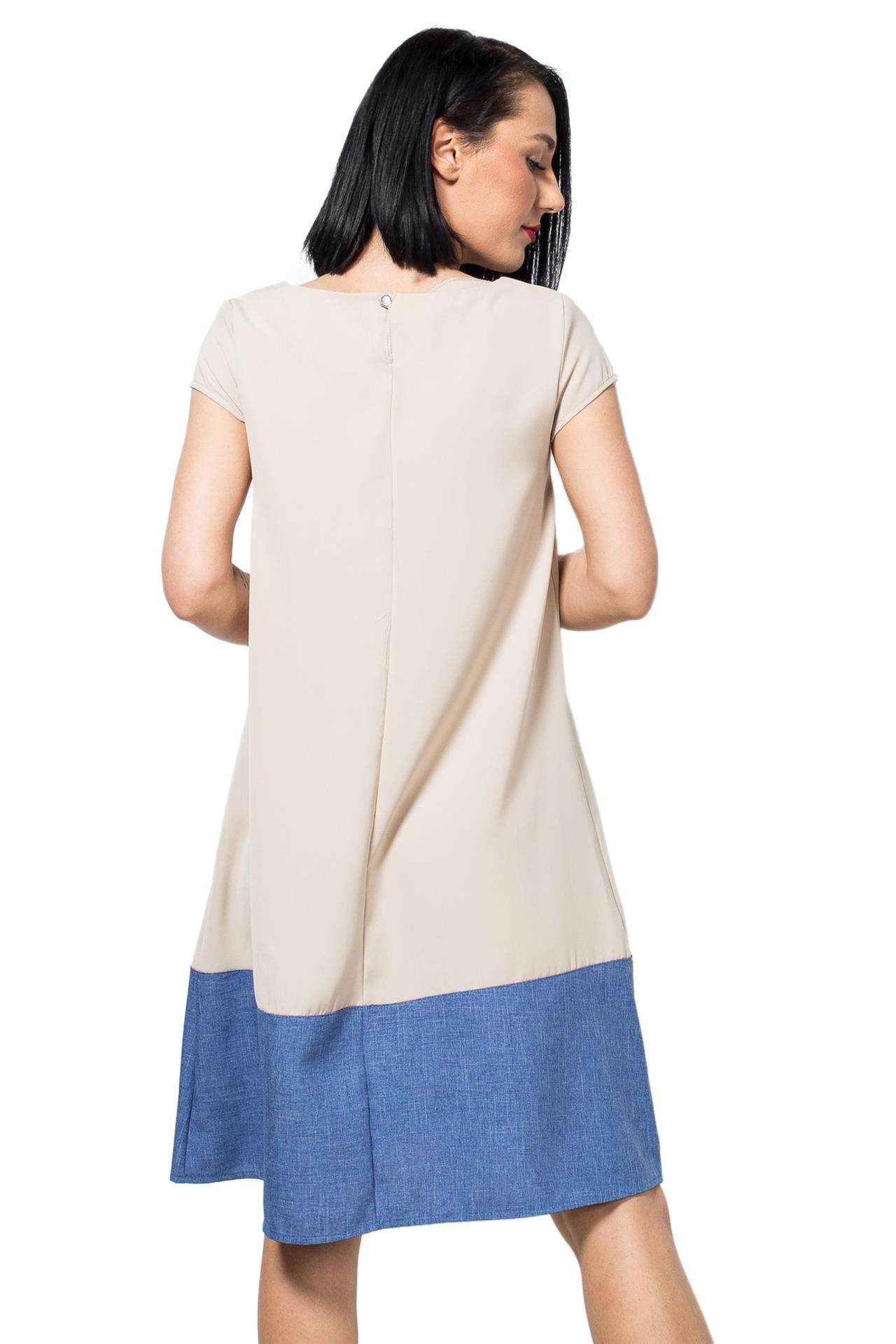 Poza Rochie Clos, Casual, Midi, Bej, Maneca scurta, Uni, Nasture - 961A [2]