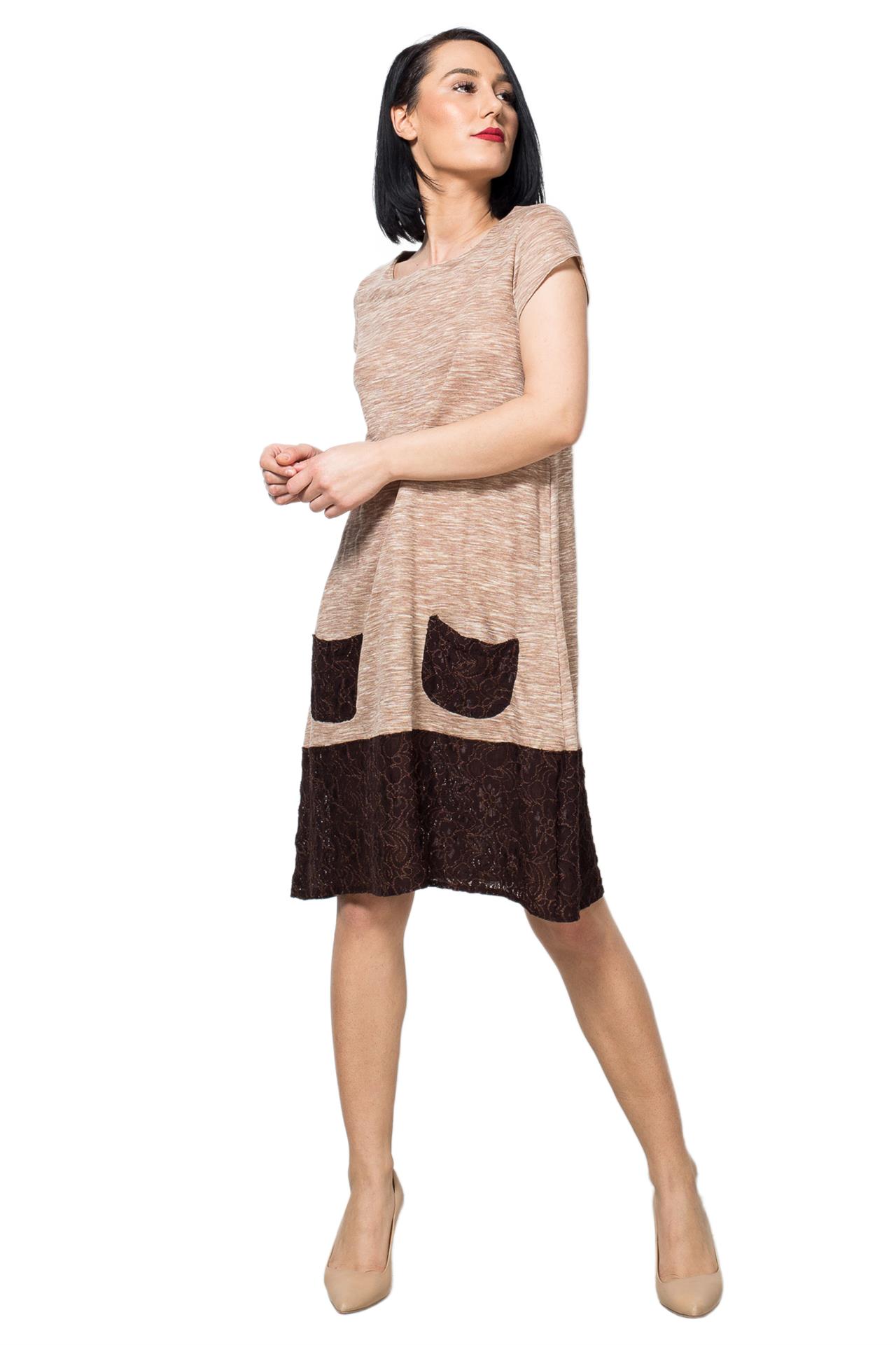 Poza Rochie Clos, Casual, Midi, Maro, Maneca scurta, Uni, Nasture pe partea din spate - 961C [1]