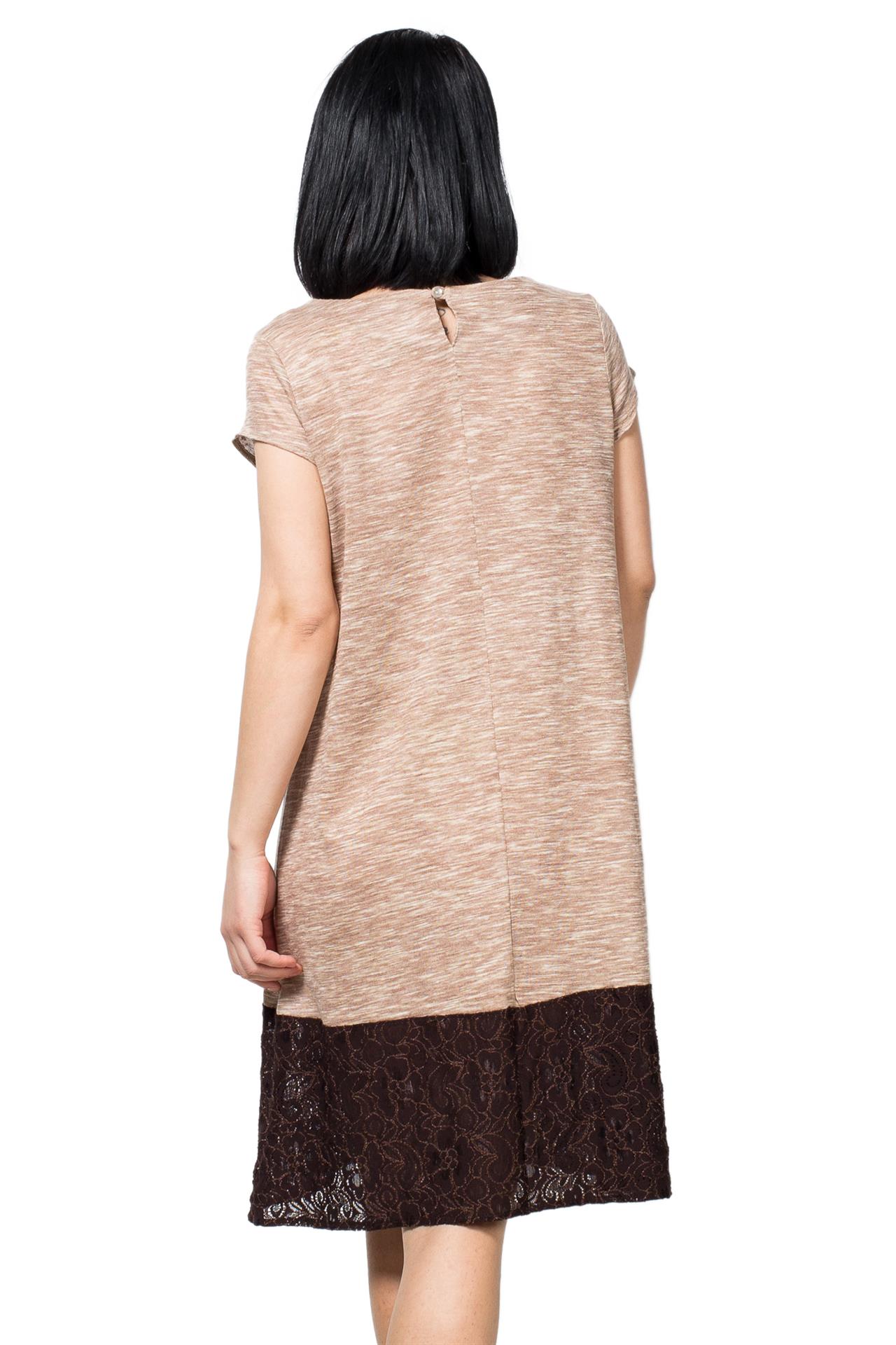 Poza Rochie Clos, Casual, Midi, Maro, Maneca scurta, Uni, Nasture pe partea din spate - 961C [2]
