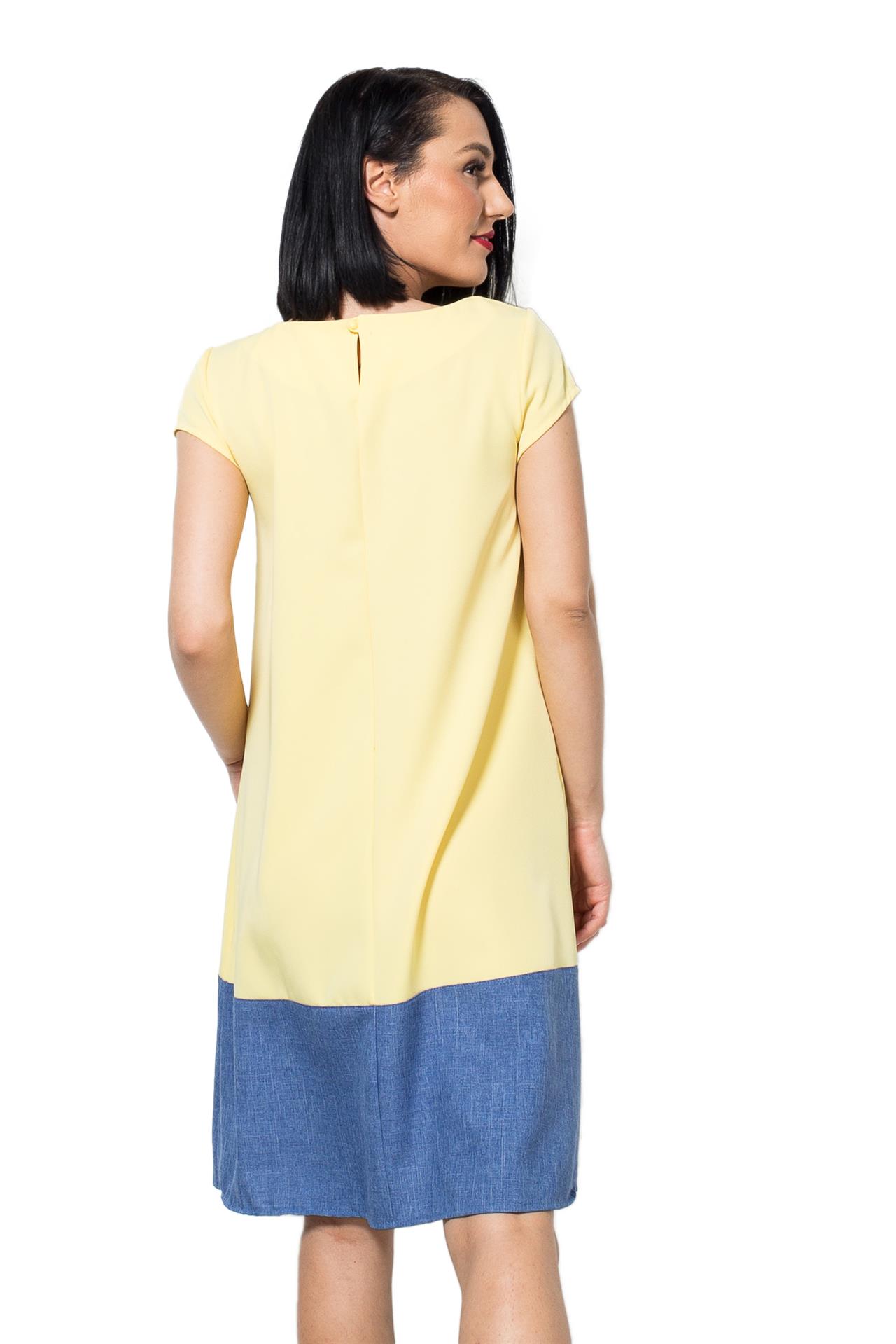 Poza Rochie Clos, Casual, Midi, Galben, Maneca scurta, Uni, Nasture pe partea din spate - 961F [2]