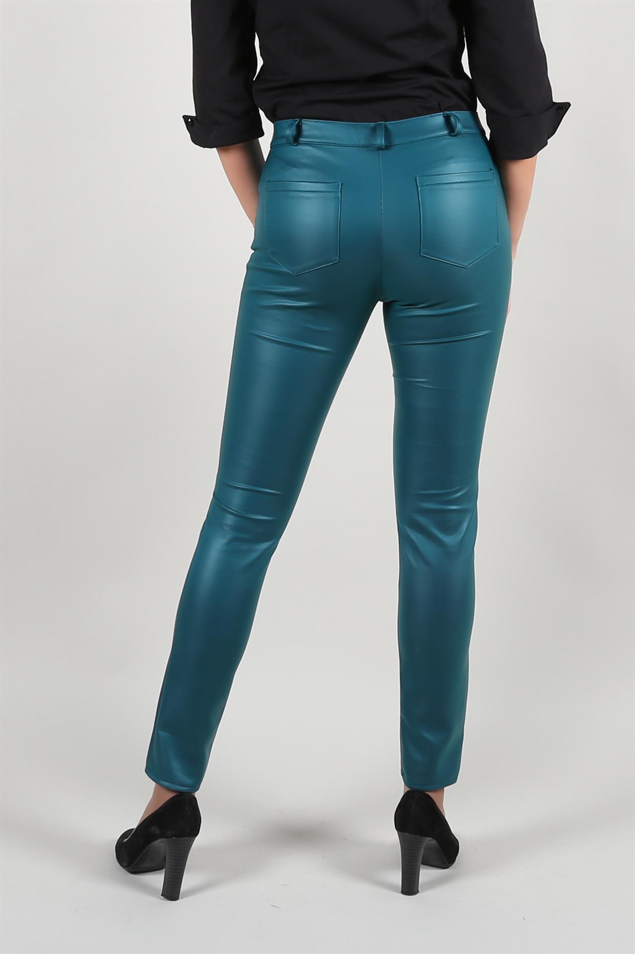 Poza Pantalon Casual, Drept, Verde, Piele sintetica - CB003B [3]