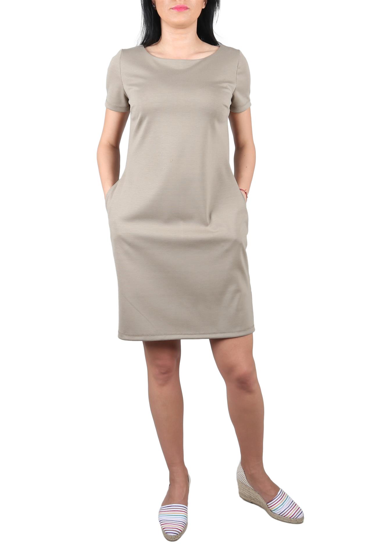 Poza Rochie Drept, Casual, Midi, Kaki, Maneca scurta, Uni, Fara inchidere, Cu buzunare - CB009E [1]