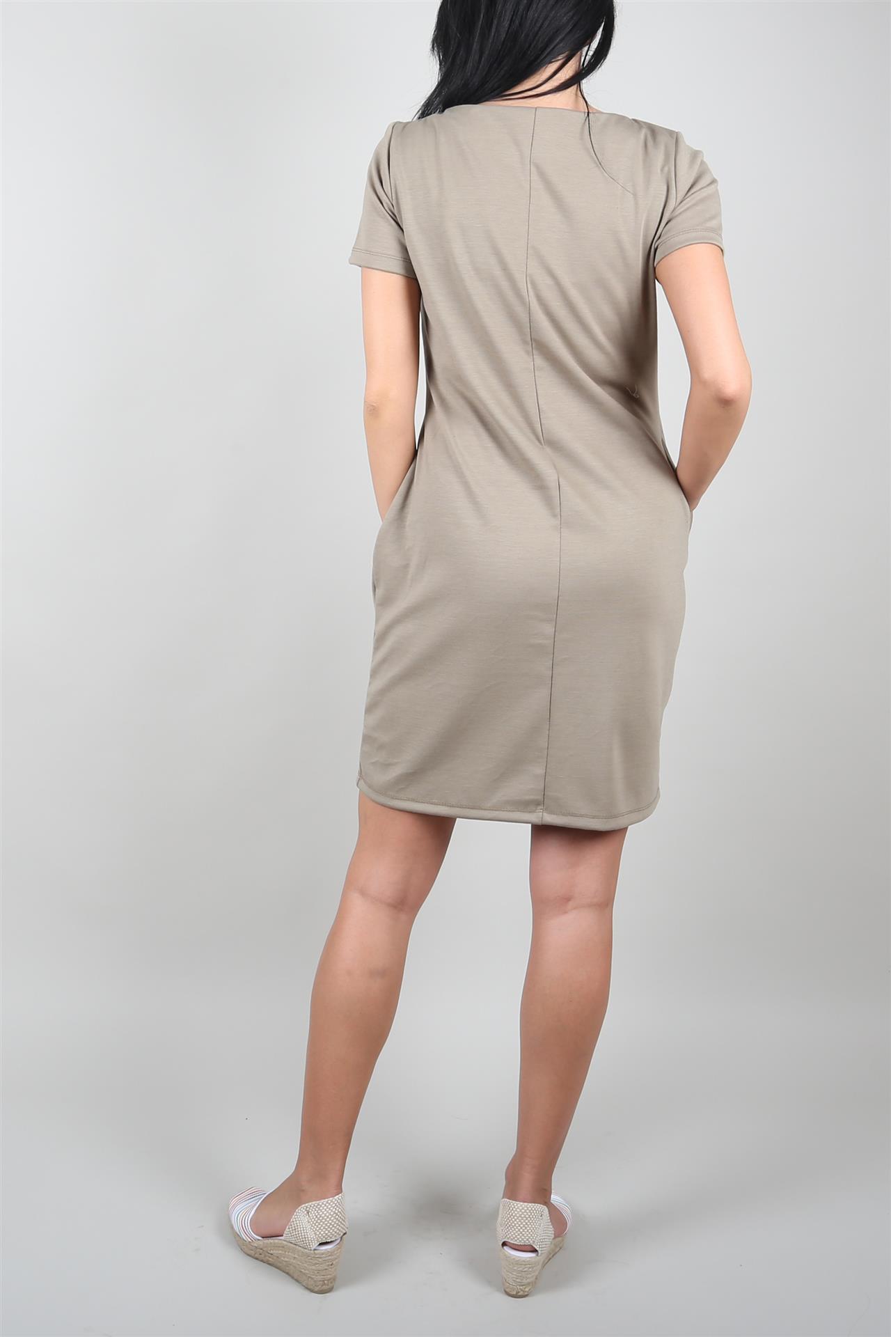 Poza Rochie Drept, Casual, Midi, Kaki, Maneca scurta, Uni, Fara inchidere, Cu buzunare - CB009E [3]